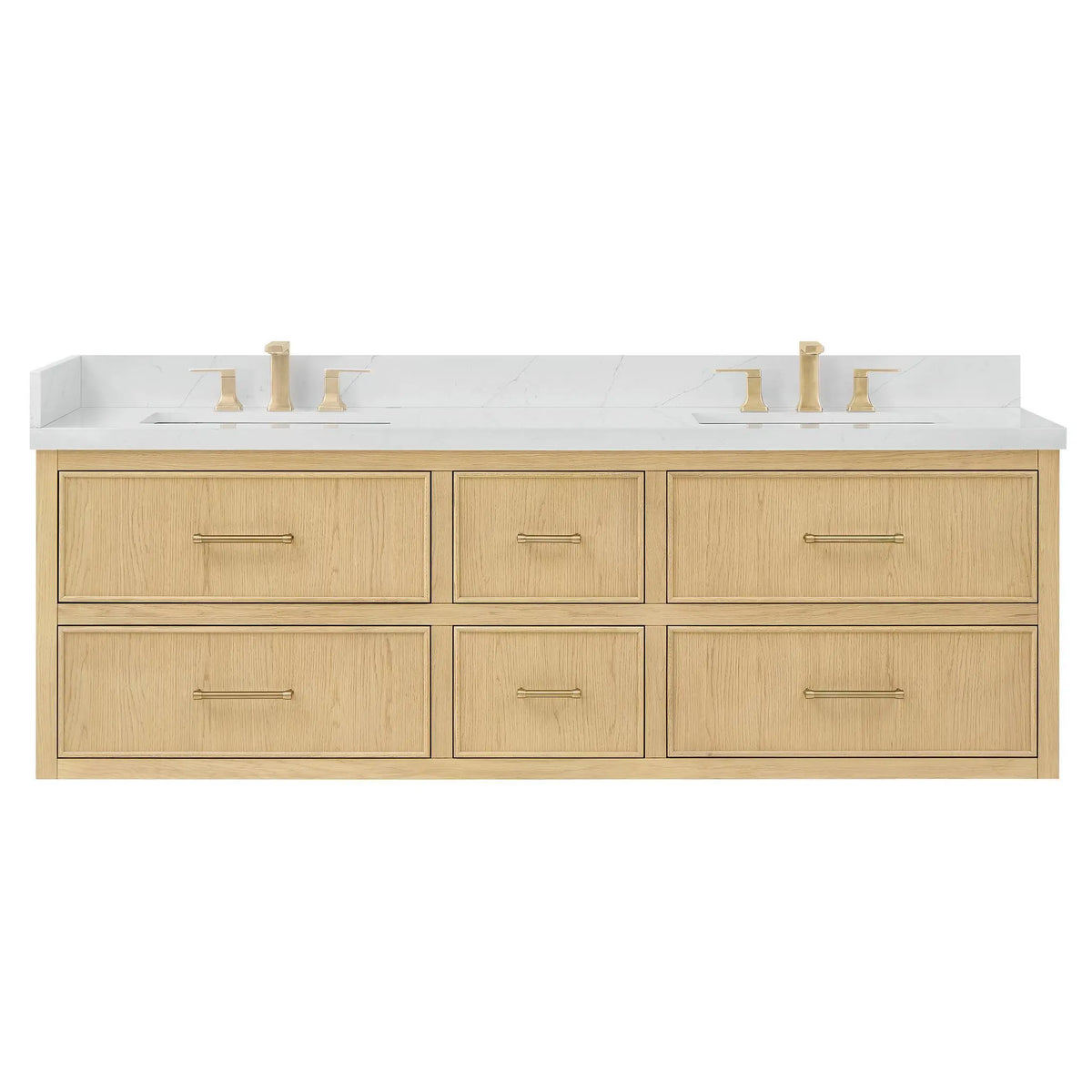 72" Isola Double Wall Mounted Bathroom Vanity Scandinavian Oak Satin Bronze Trim by wyndham View 5