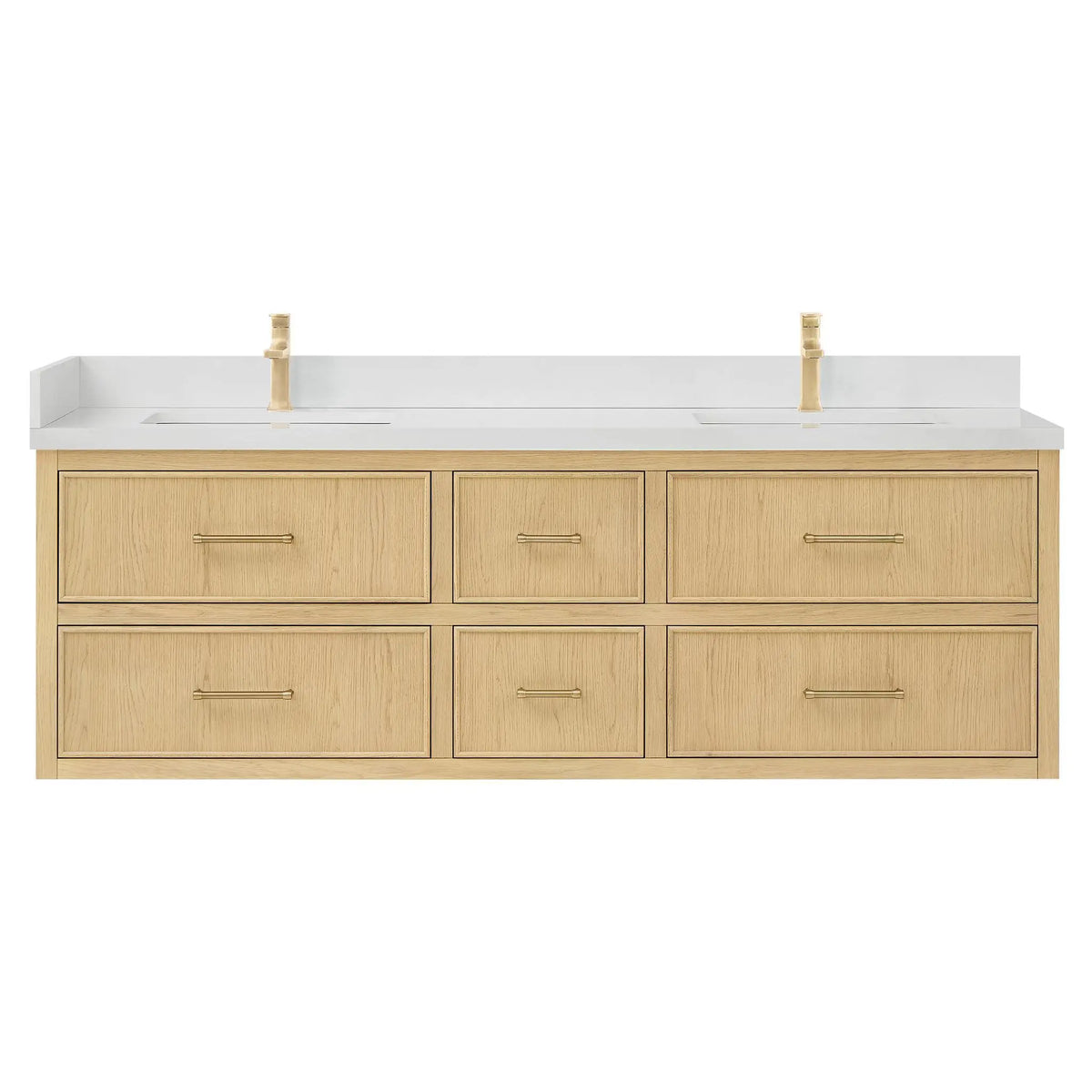 72" Isola Double Wall Mounted Bathroom Vanity Scandinavian Oak Satin Bronze Trim by wyndham View 9