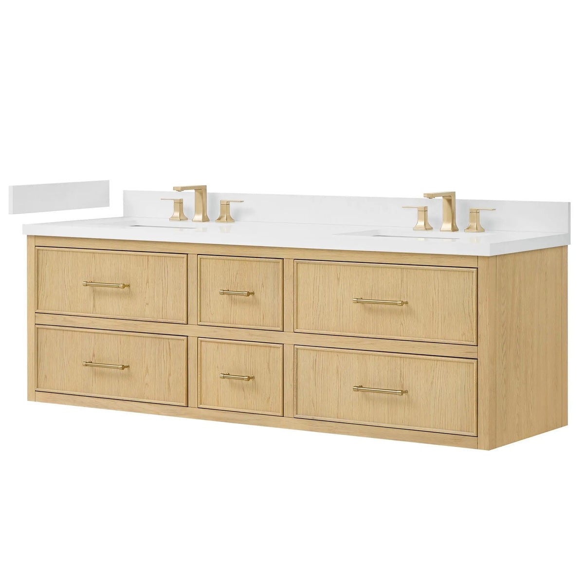 72" Isola Double Wall Mounted Bathroom Vanity Scandinavian Oak Satin Bronze Trim by wyndham View 16