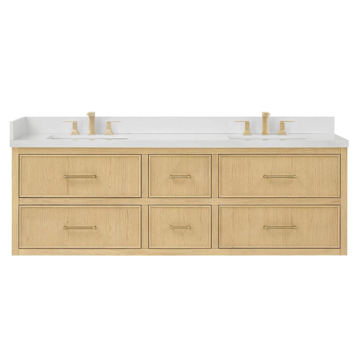 72" Isola Double Wall Mounted Bathroom Vanity Scandinavian Oak Satin Bronze Trim by wyndham View 13