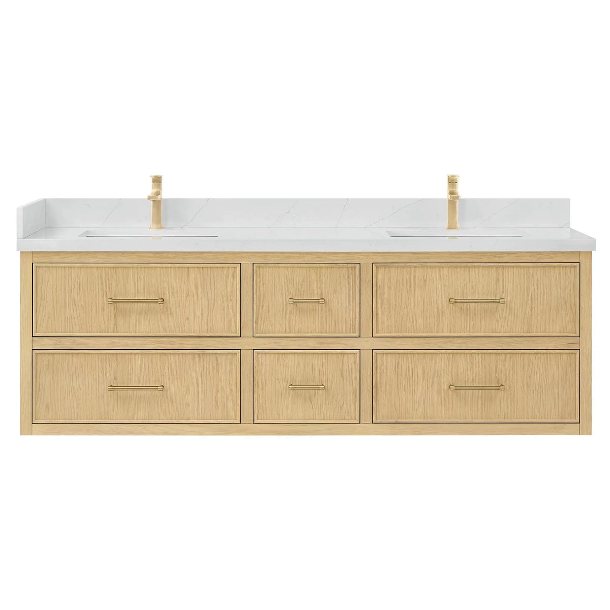72" Isola Double Wall Mounted Bathroom Vanity Scandinavian Oak Satin Bronze Trim by wyndham View 1