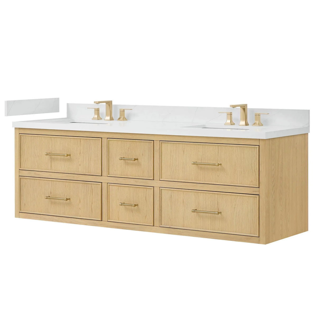 72" Isola Double Wall Mounted Bathroom Vanity Scandinavian Oak Satin Bronze Trim by wyndham View 8