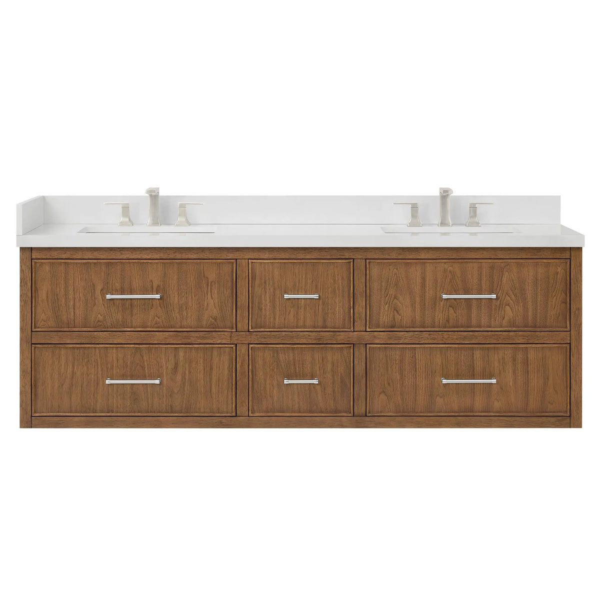 72" Isola Double Wall Mounted Bathroom Vanity Toasted Walnut Brushed Nickel Trim by wyndham View 13