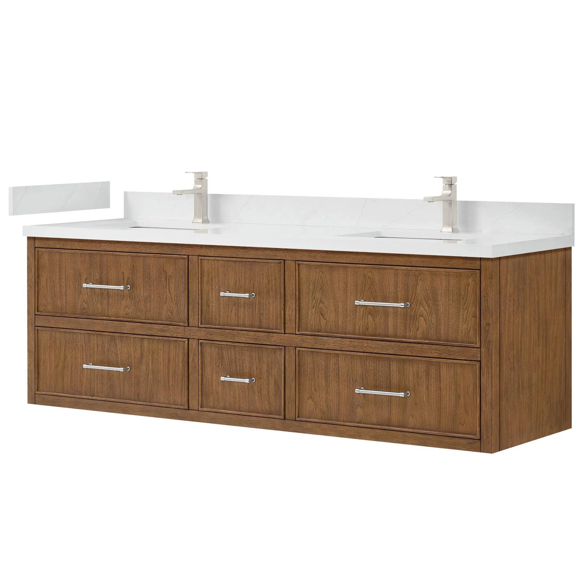 72" Isola Double Wall Mounted Bathroom Vanity Toasted Walnut Brushed Nickel Trim by wyndham View 4