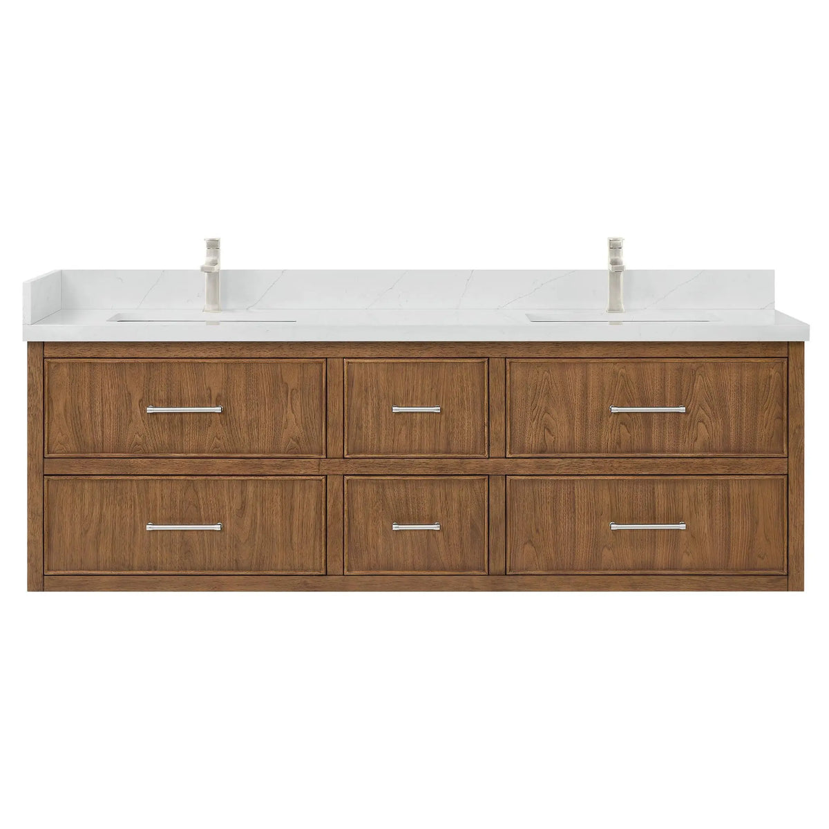 72" Isola Double Wall Mounted Bathroom Vanity Toasted Walnut Brushed Nickel Trim by wyndham View 1