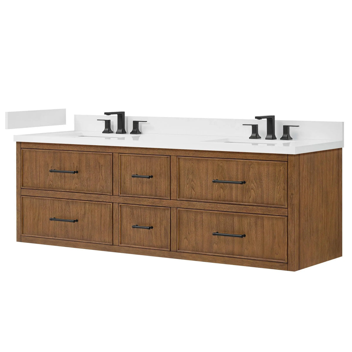 72" Isola Double Wall Mounted Bathroom Vanity Toasted Walnut Matte Black Trim by wyndham View 16