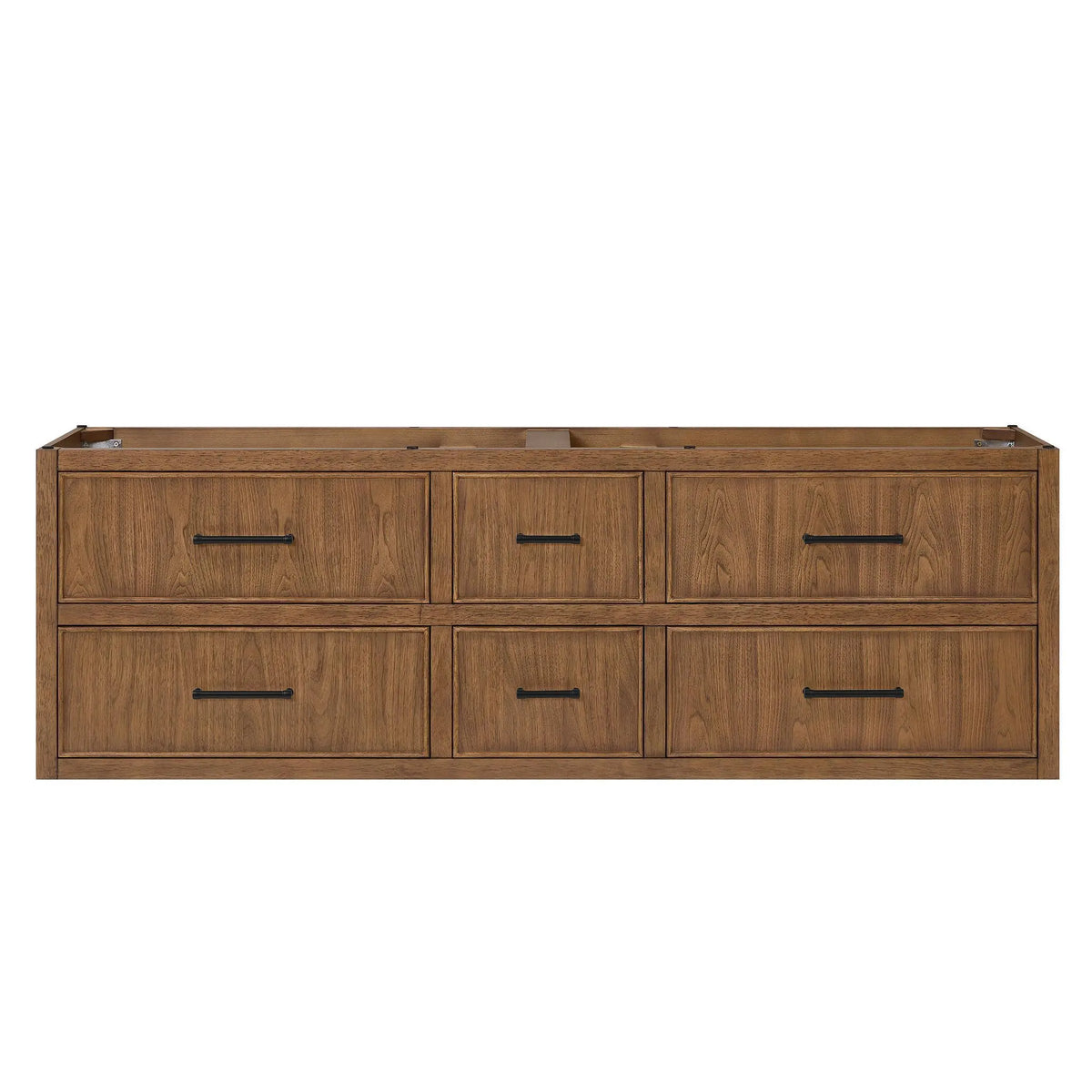 72" Isola Double Wall Mounted Bathroom Vanity Toasted Walnut Matte Black Trim by wyndham View 17