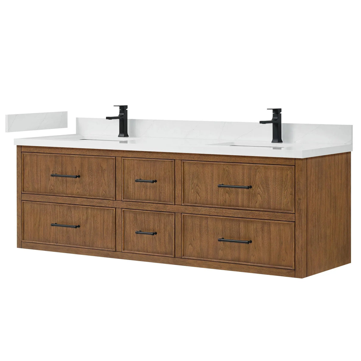 72" Isola Double Wall Mounted Bathroom Vanity Toasted Walnut Matte Black Trim by wyndham View 4