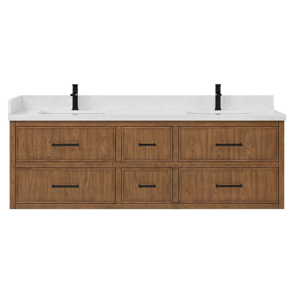 72" Isola Double Wall Mounted Bathroom Vanity Toasted Walnut Matte Black Trim by wyndham View 1