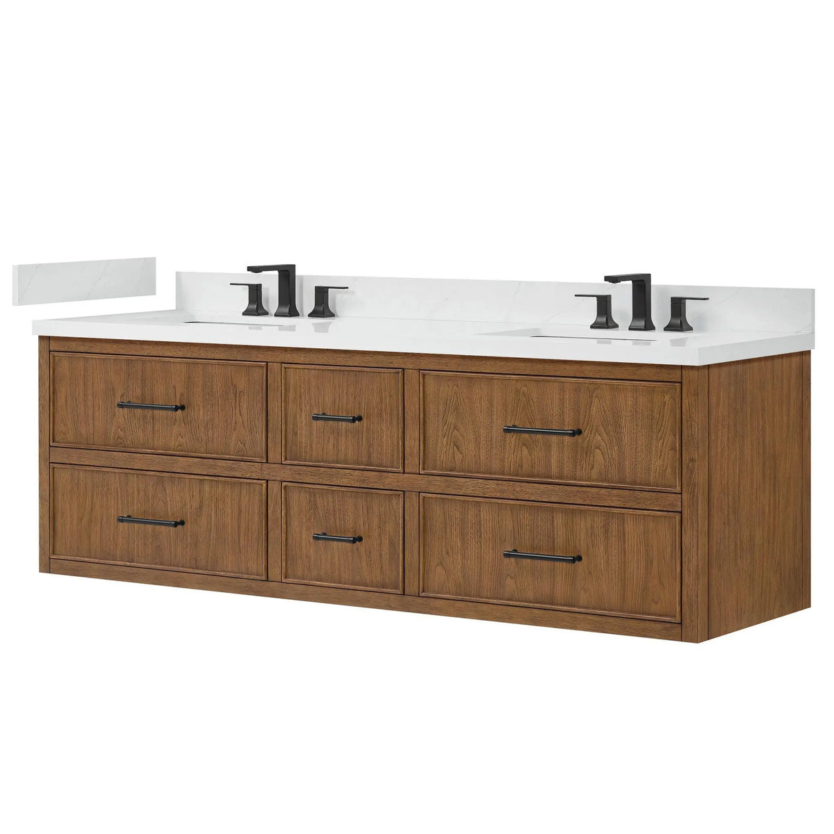 72" Isola Double Wall Mounted Bathroom Vanity Toasted Walnut Matte Black Trim by wyndham View 8