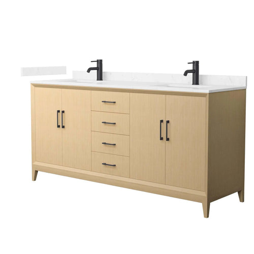 72" Janna Double Bathroom Vanity in White Oak with Matte Black Trim by Wyndham