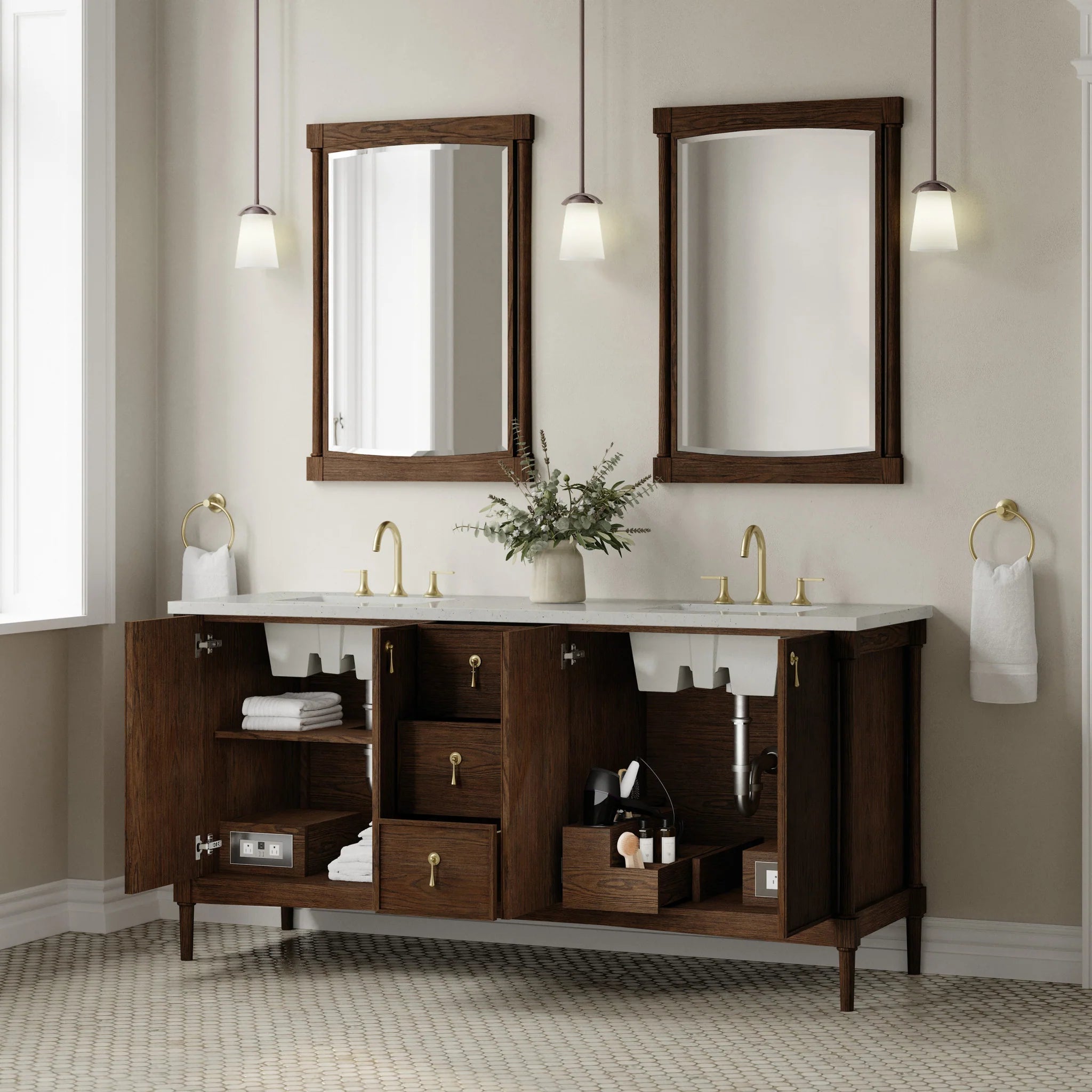 72" Kinnsden Double Vanity in Sable Oak by James Martin Vanities-Lime Delight Silestone 3