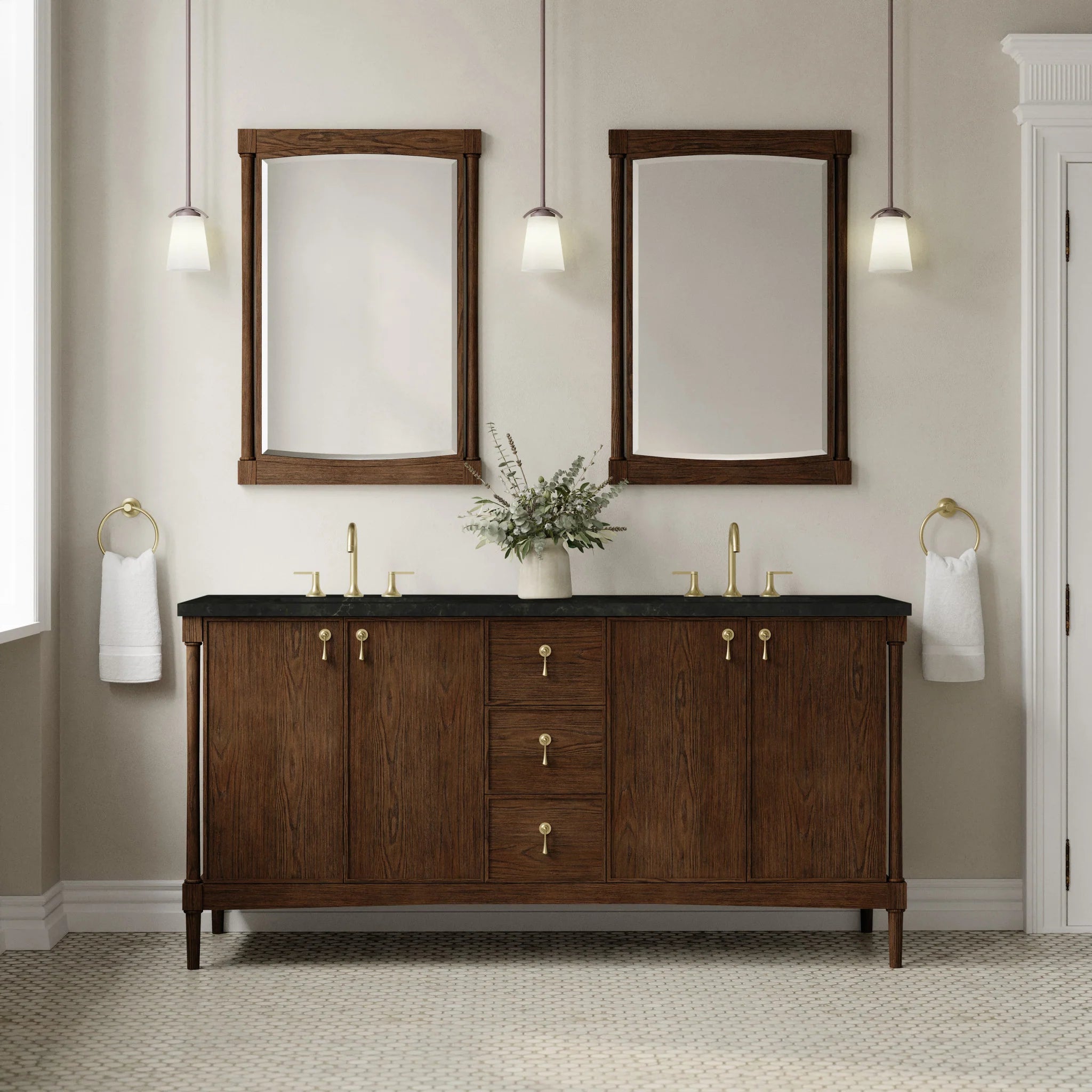 72" Kinnsden Double Vanity in Sable Oak by James Martin Vanities-Phantome Eclos 1