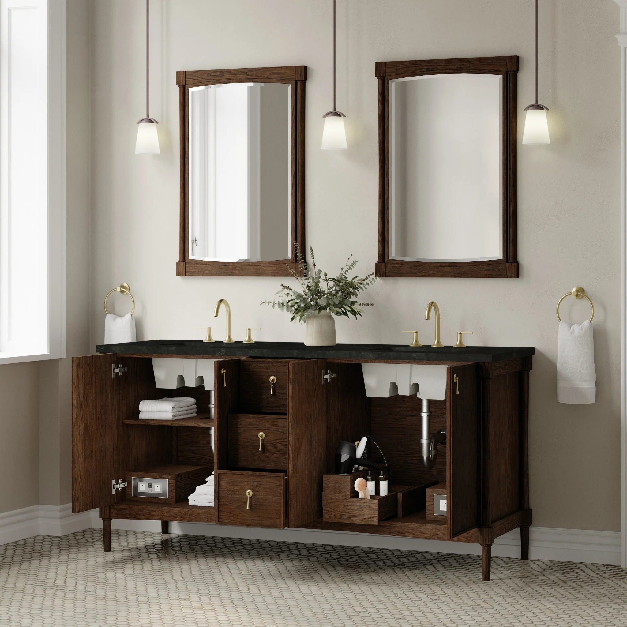 72" Kinnsden Double Vanity in Sable Oak by James Martin Vanities-Phantome Eclos 3