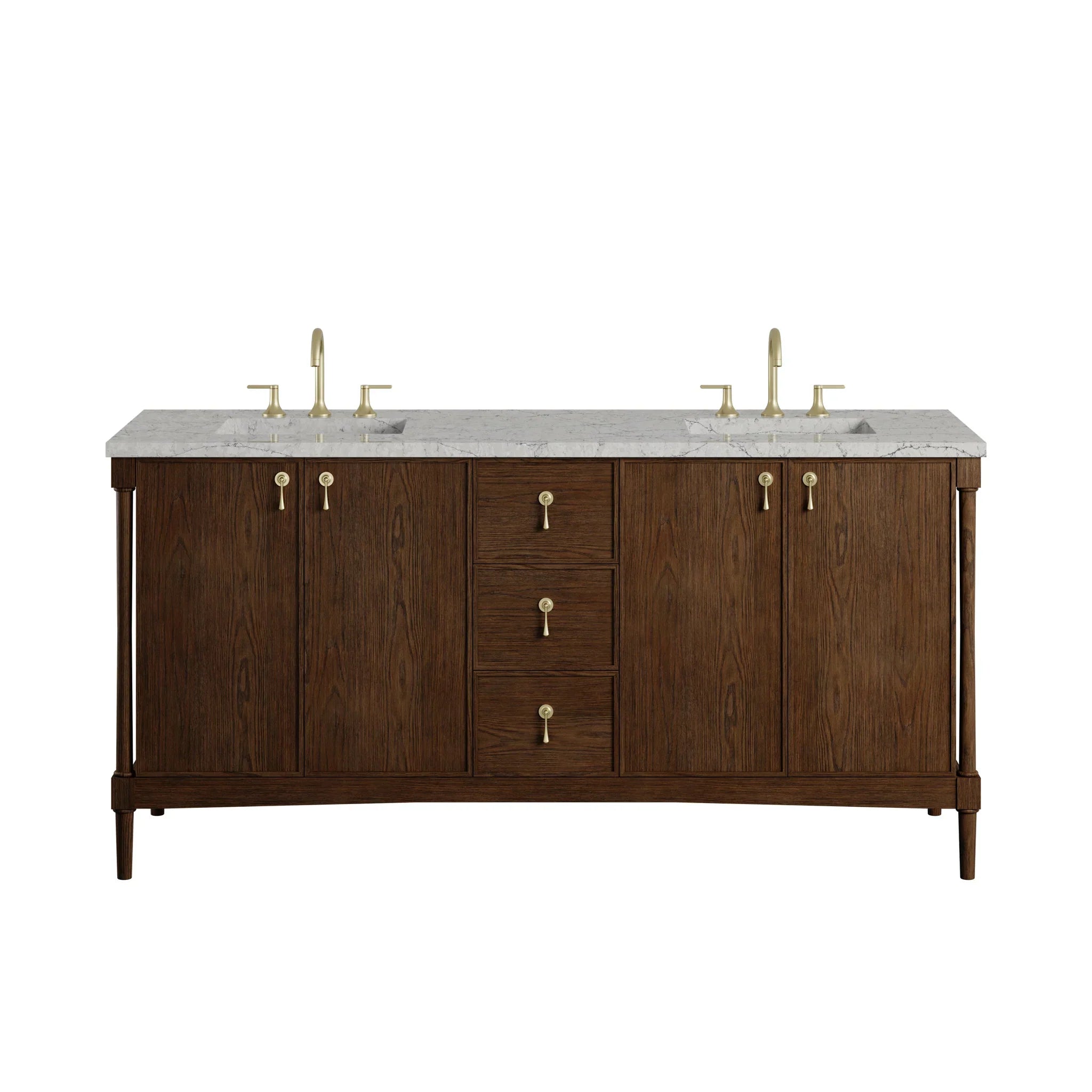 72" Kinnsden Double Vanity in Sable Oak w/FreePower Wireless Charger by James Martin Vanities-Eternal Jasmine Pearl Silestone 