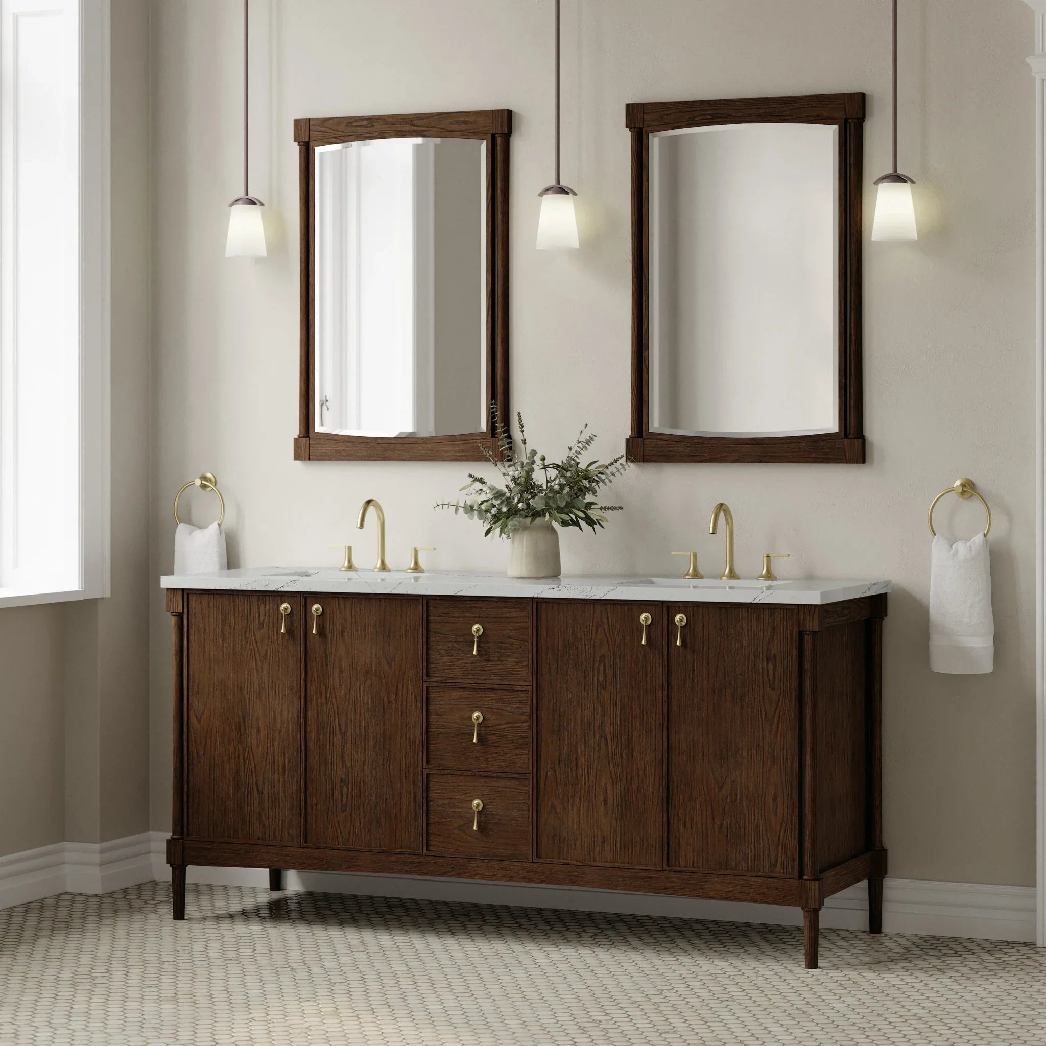 72" Kinnsden Double Vanity in Sable Oak w/FreePower Wireless Charger by James Martin Vanities-Ethereal Noctis Silestone 2