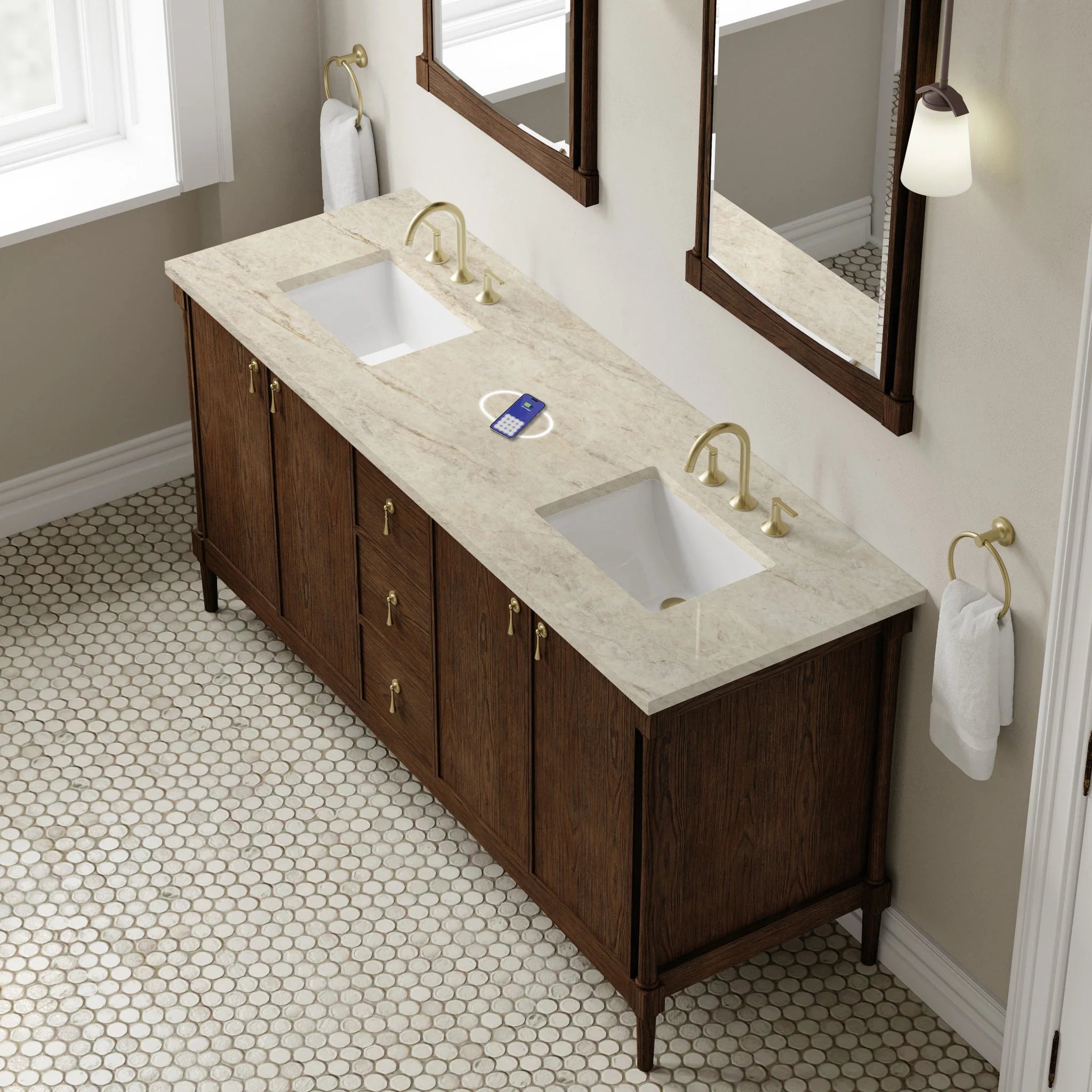 72" Kinnsden Double Vanity in Sable Oak w/FreePower Wireless Charger by James Martin Vanities-Tajnar Eclos 5