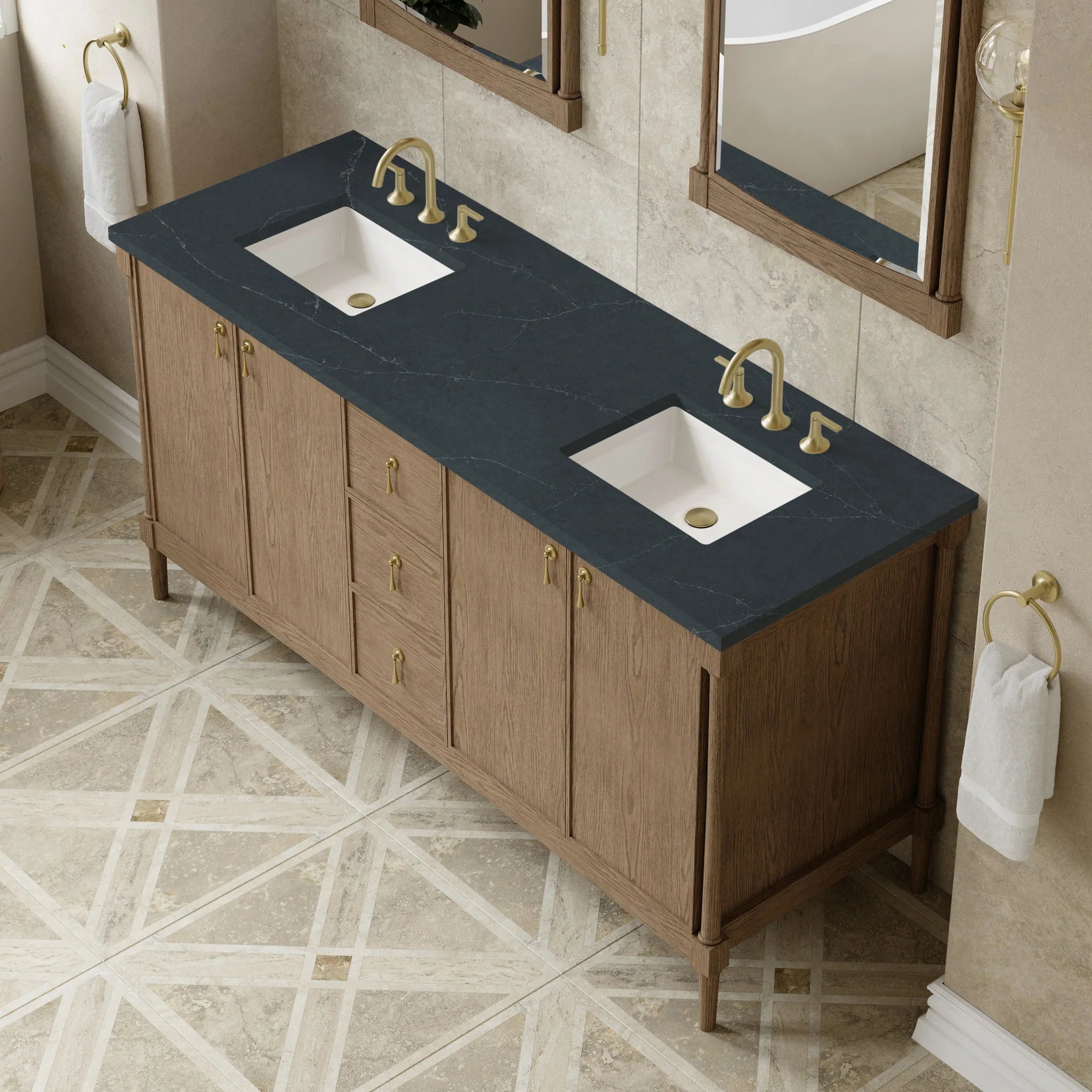 72" Kinnsden Double Vanity in Weathered Oak by James Martin Vanities-Charcoal Soapstone Silestone 5