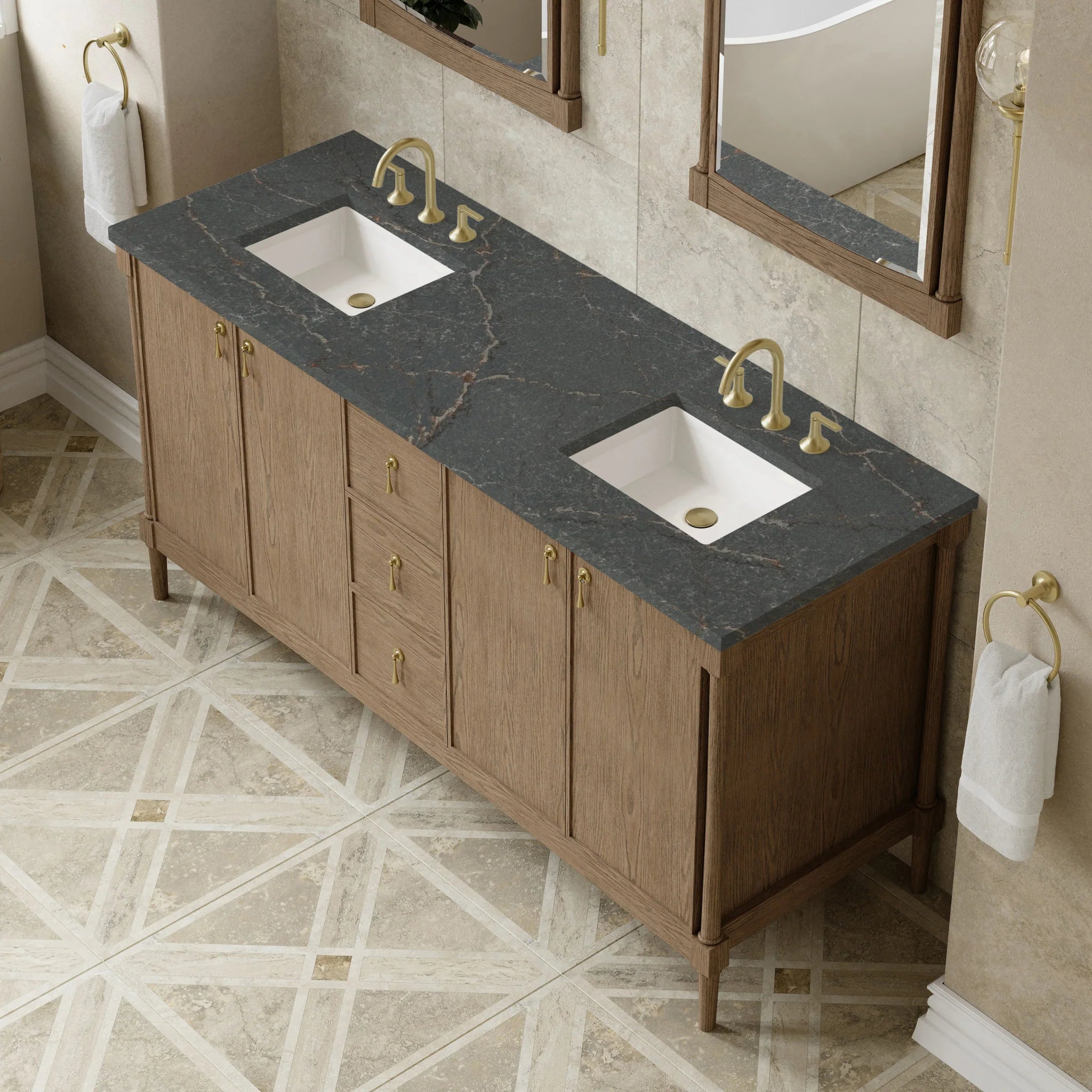 72" Kinnsden Double Vanity in Weathered Oak by James Martin Vanities-Parisien Bleu Silestone 5
