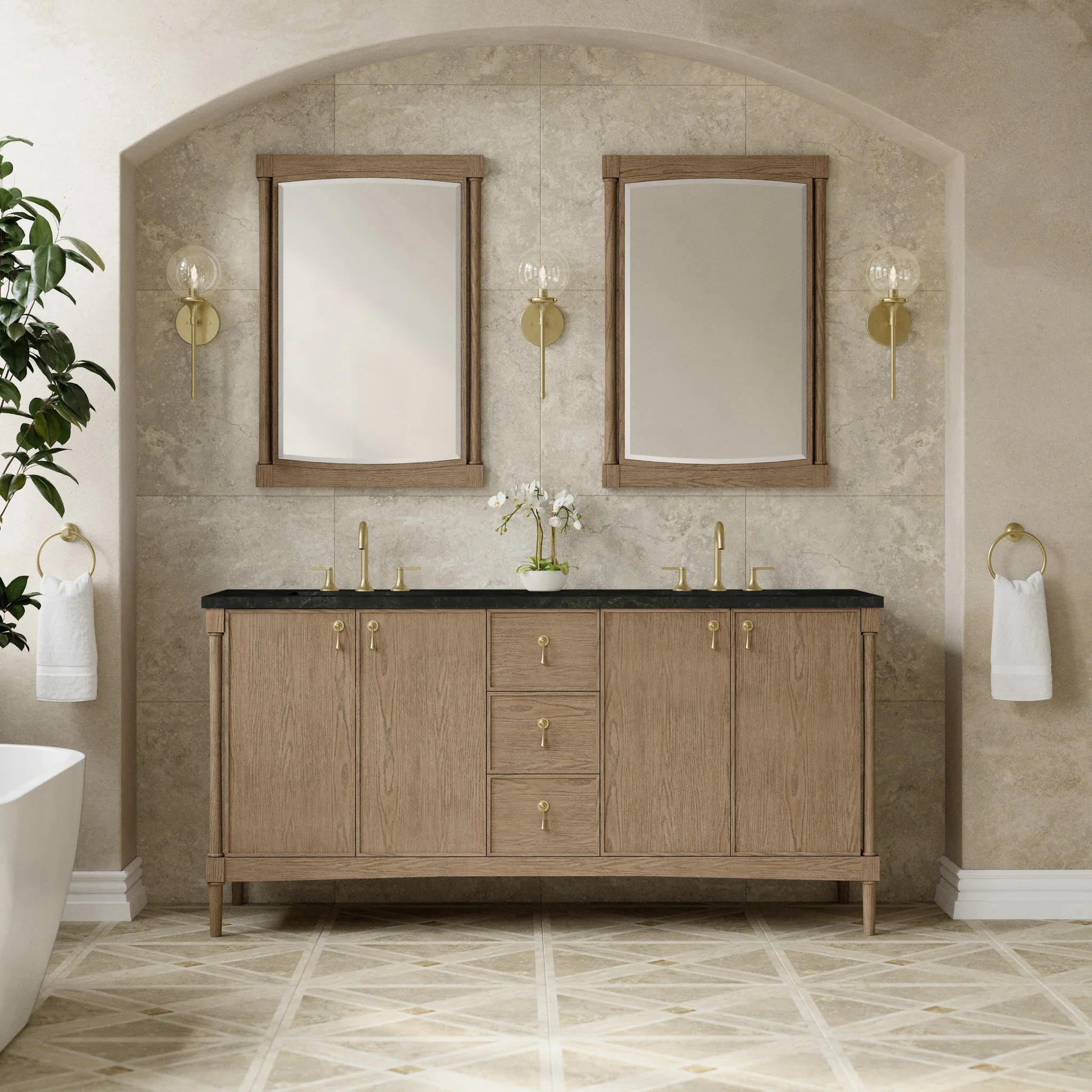 72" Kinnsden Double Vanity in Weathered Oak by James Martin Vanities-Phantome Eclos 1