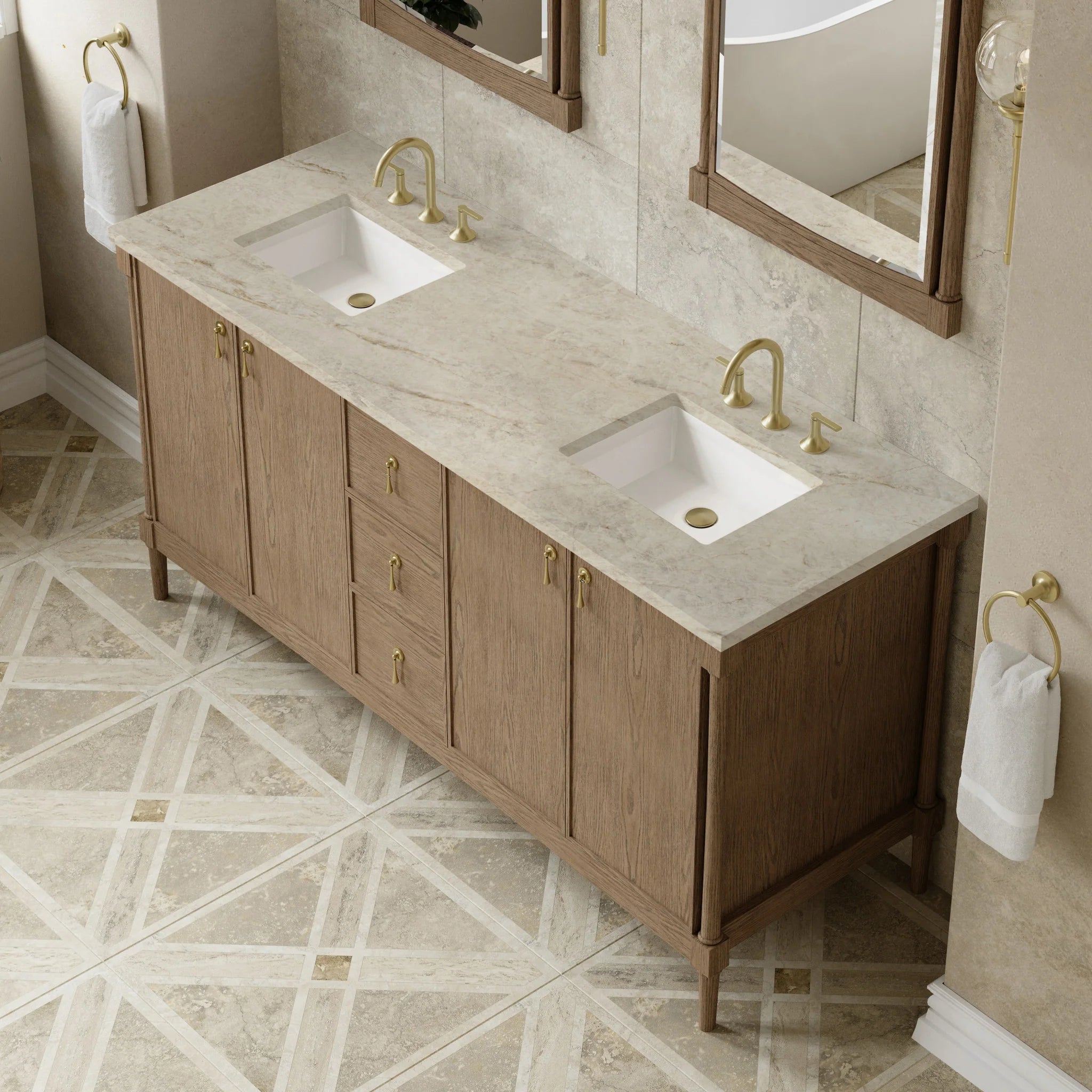 72" Kinnsden Double Vanity in Weathered Oak by James Martin Vanities-Tajnar Eclos 5