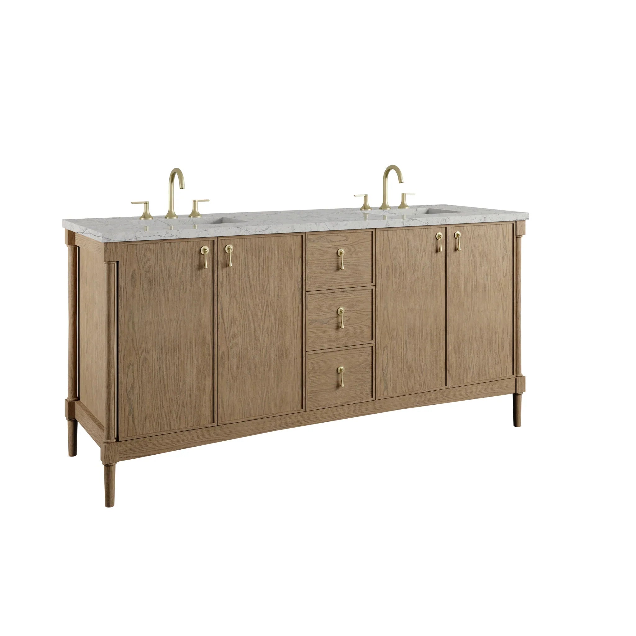 72" Kinnsden Double Vanity in Weathered Oak w/FreePower Wireless Charger by James Martin Vanities-Eternal Jasmine Pearl Silestone 10