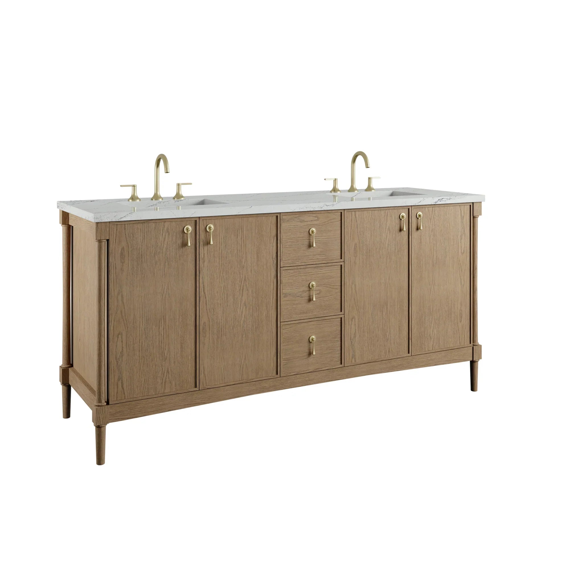 72" Kinnsden Double Vanity in Weathered Oak w/FreePower Wireless Charger by James Martin Vanities-Ethereal Noctis Silestone 10