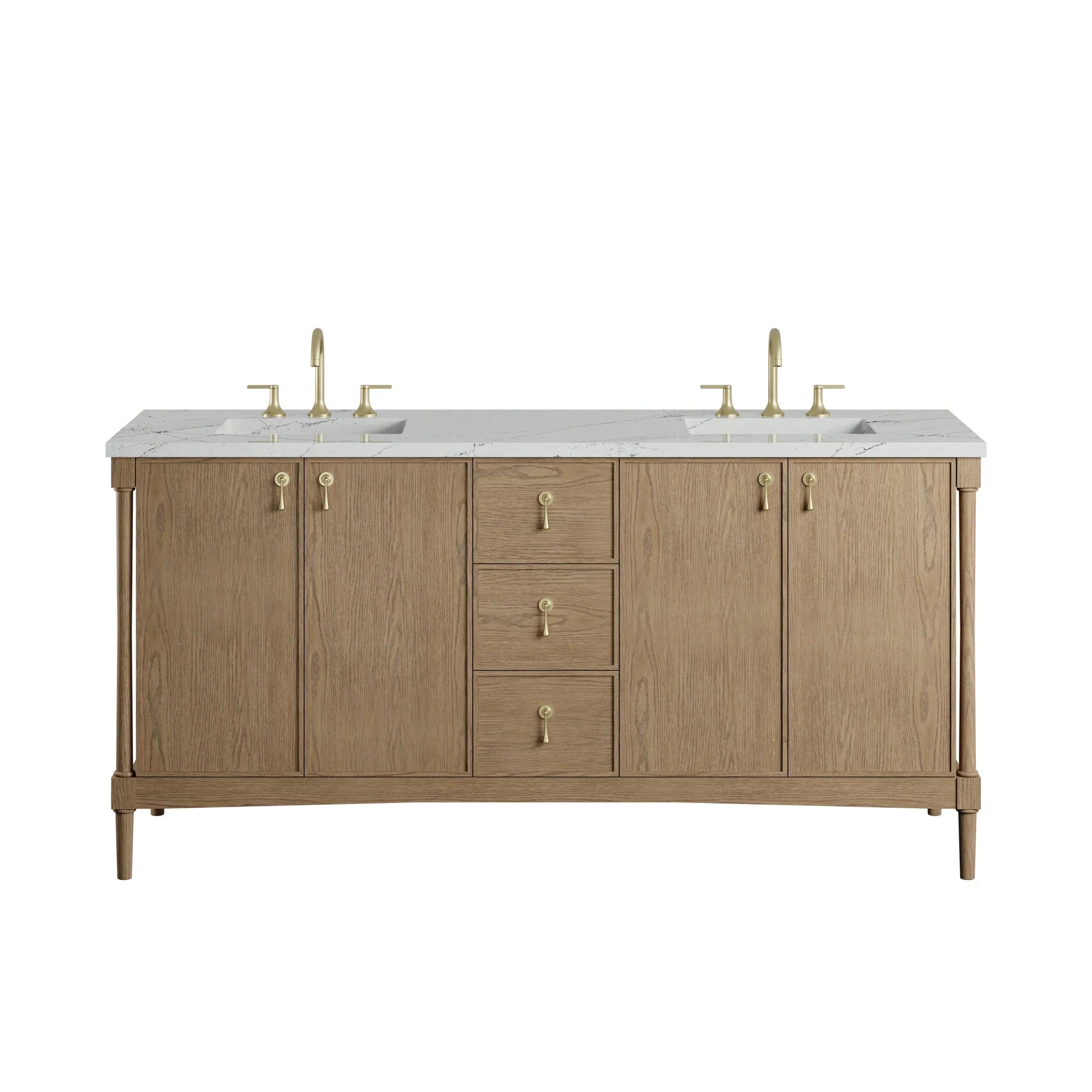 72" Kinnsden Double Vanity in Weathered Oak w/FreePower Wireless Charger by James Martin Vanities-Ethereal Noctis Silestone 