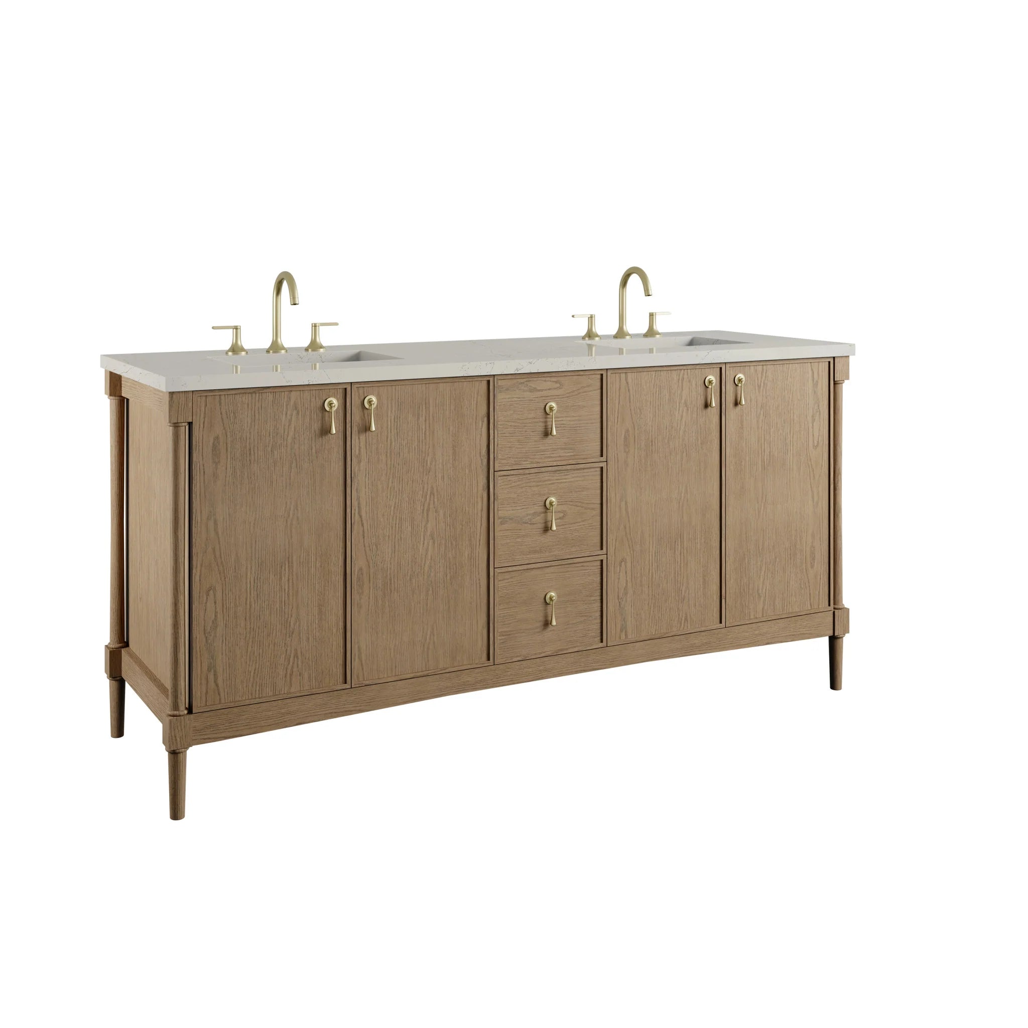 72" Kinnsden Double Vanity in Weathered Oak w/FreePower Wireless Charger by James Martin Vanities-Siberian Silestone 10