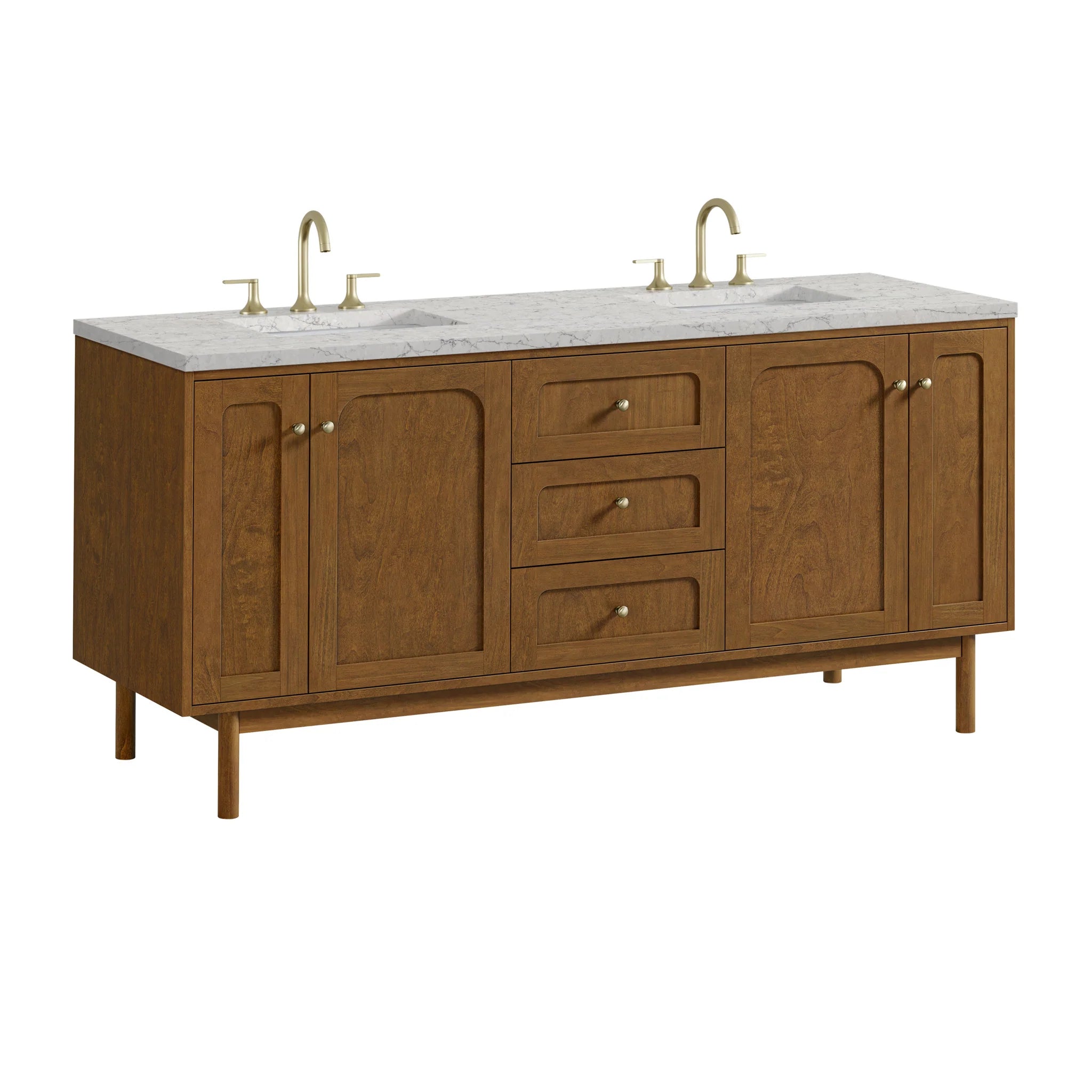 72" Laurent Double Vanity in Honey Oak w/FreePower Wireless Charger by James Martin Vanities-Eternal Jasmine Pearl Silestone 17