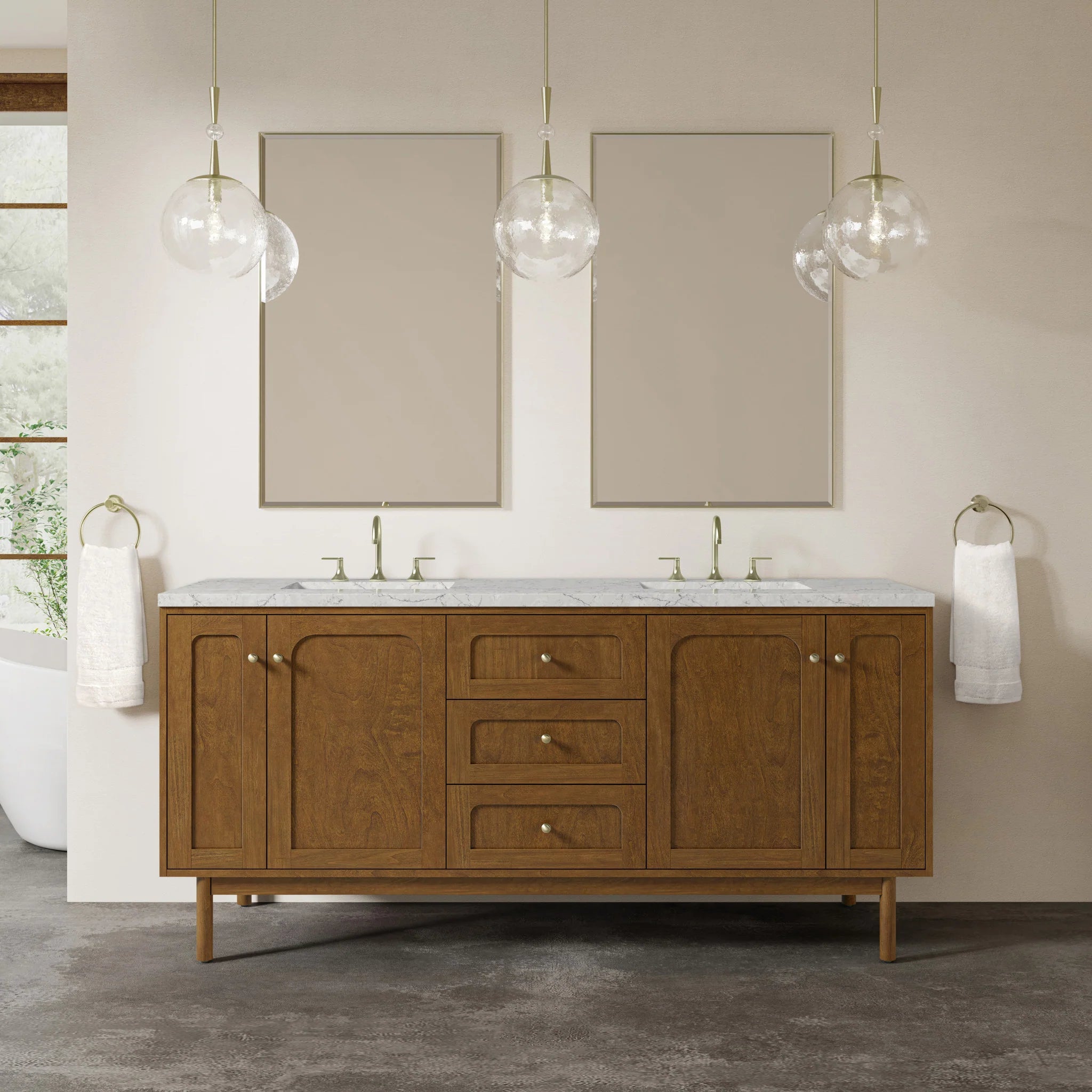 72" Laurent Double Vanity in Honey Oak w/FreePower Wireless Charger by James Martin Vanities-Eternal Jasmine Pearl Silestone 2