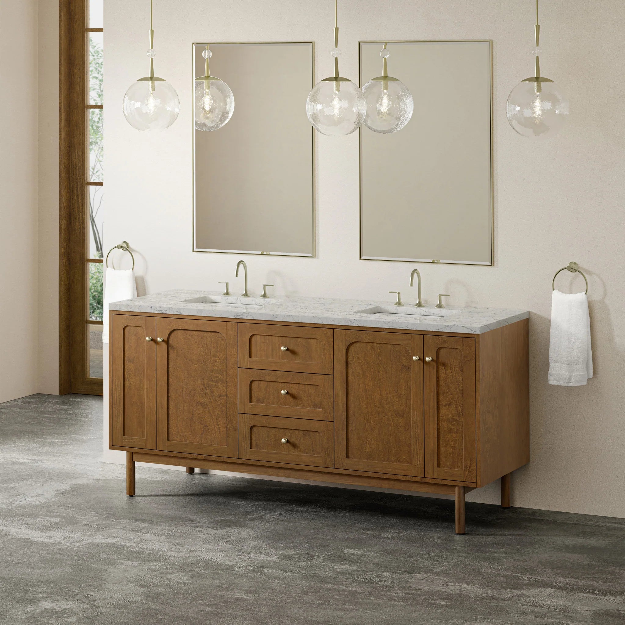 72" Laurent Double Vanity in Honey Oak w/FreePower Wireless Charger by James Martin Vanities-Eternal Jasmine Pearl Silestone 4