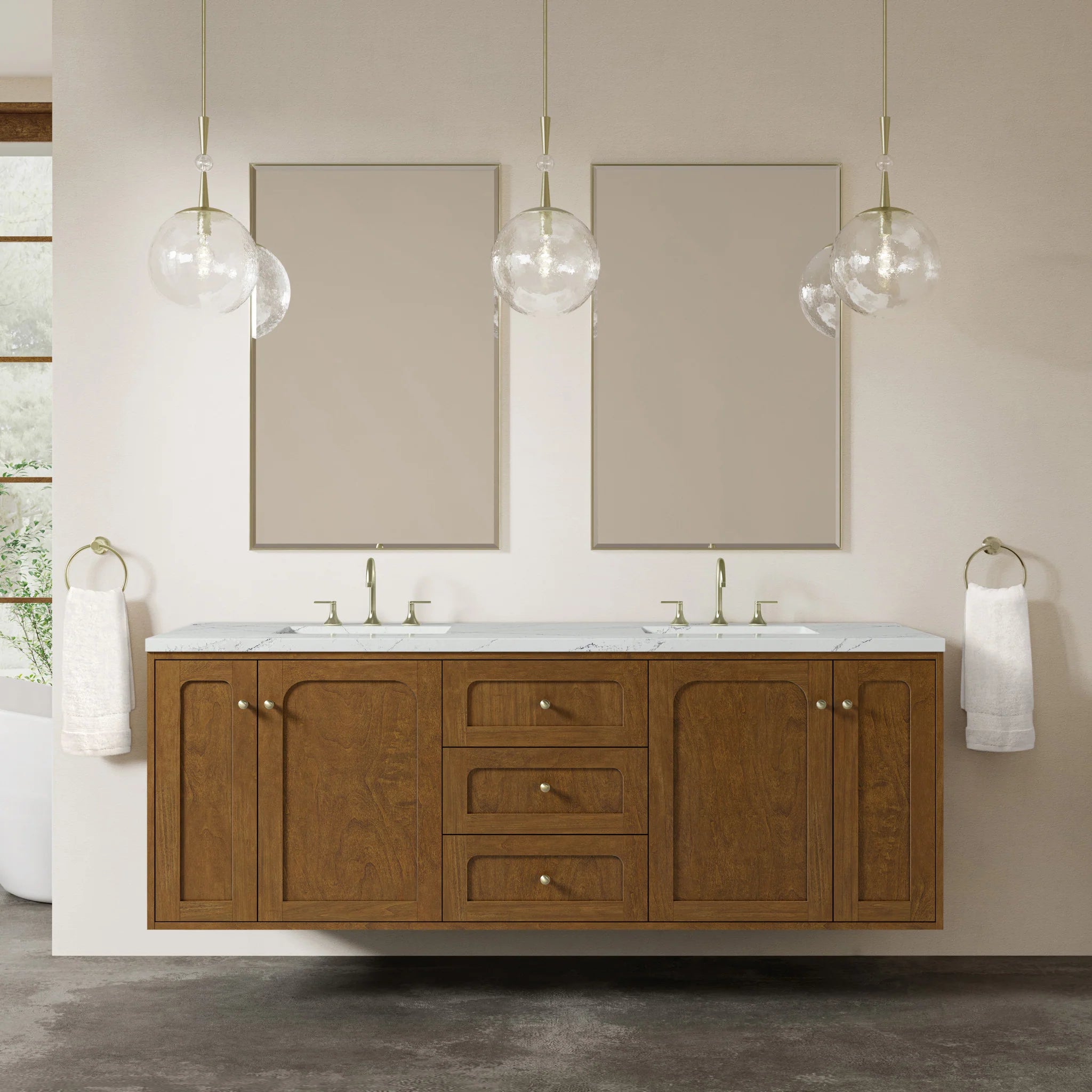 72" Laurent Double Vanity in Honey Oak w/FreePower Wireless Charger by James Martin Vanities-Ethereal Noctis Silestone 3