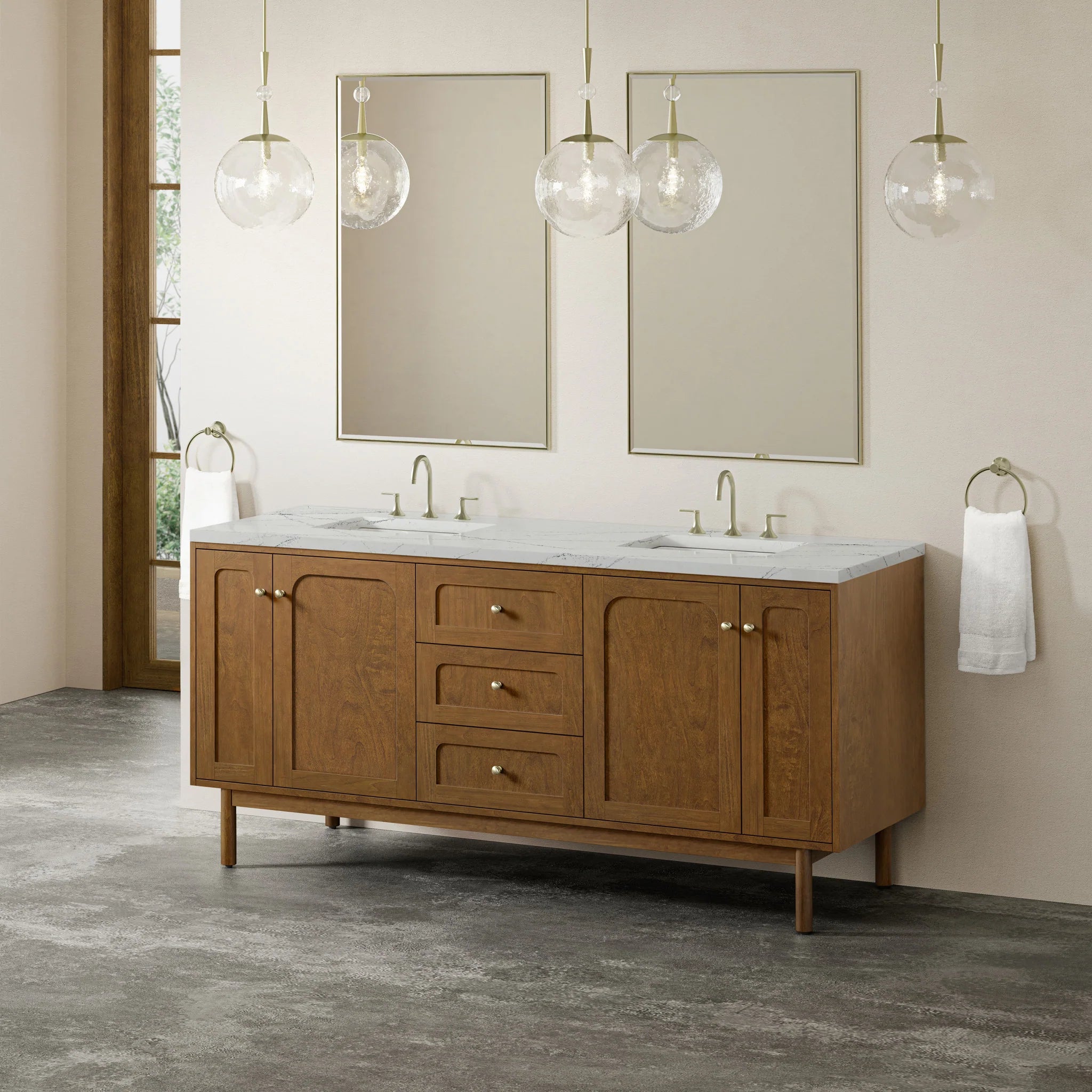 72" Laurent Double Vanity in Honey Oak w/FreePower Wireless Charger by James Martin Vanities-Ethereal Noctis Silestone 4