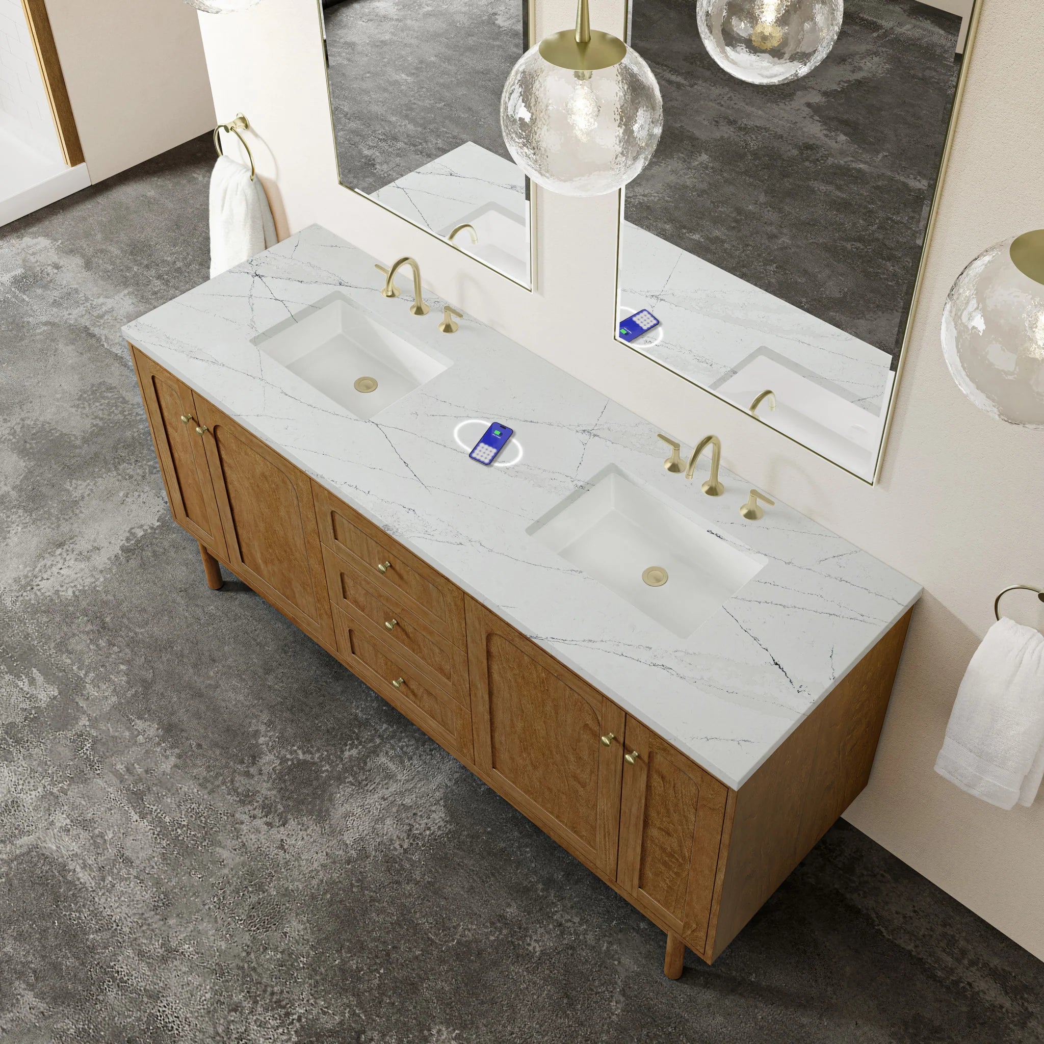 72" Laurent Double Vanity in Honey Oak w/FreePower Wireless Charger by James Martin Vanities-Ethereal Noctis Silestone 8