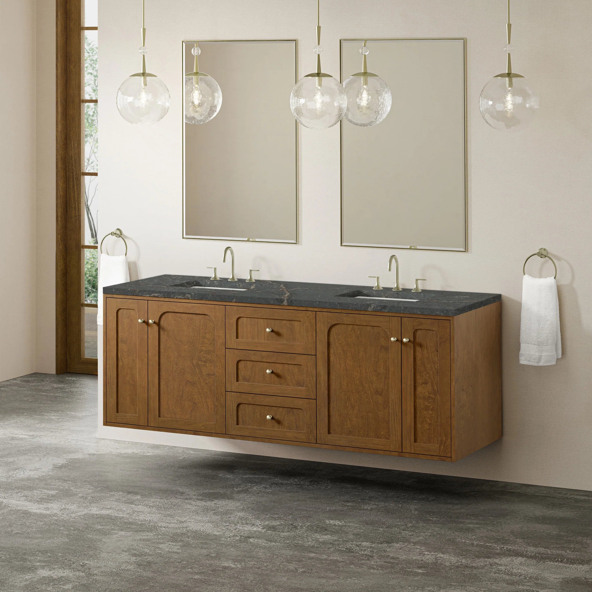 72" Laurent Double Vanity in Honey Oak w/FreePower Wireless Charger by James Martin Vanities-Parisien Bleu Silestone 5
