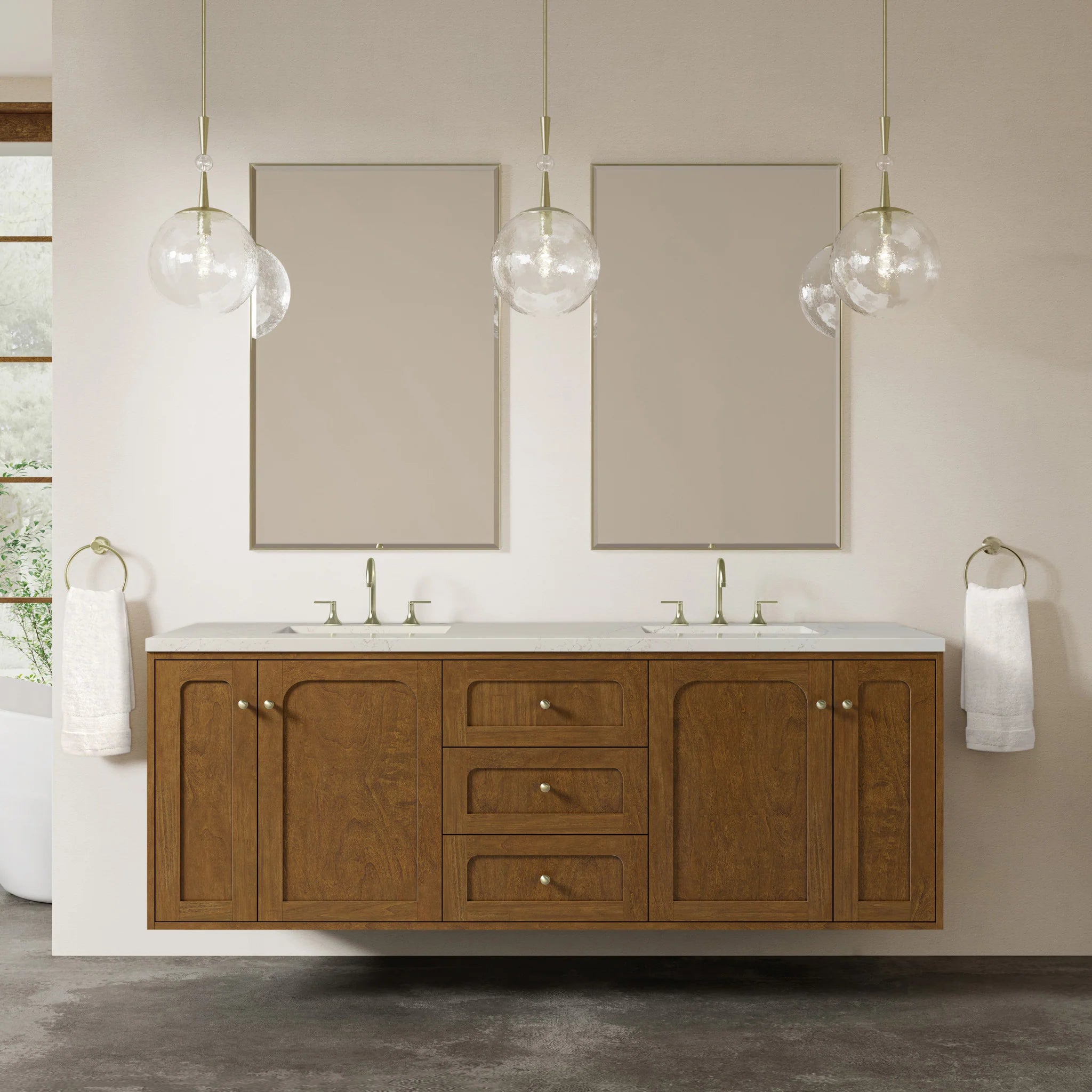 72" Laurent Double Vanity in Honey Oak w/FreePower Wireless Charger by James Martin Vanities-Siberian Silestone 3