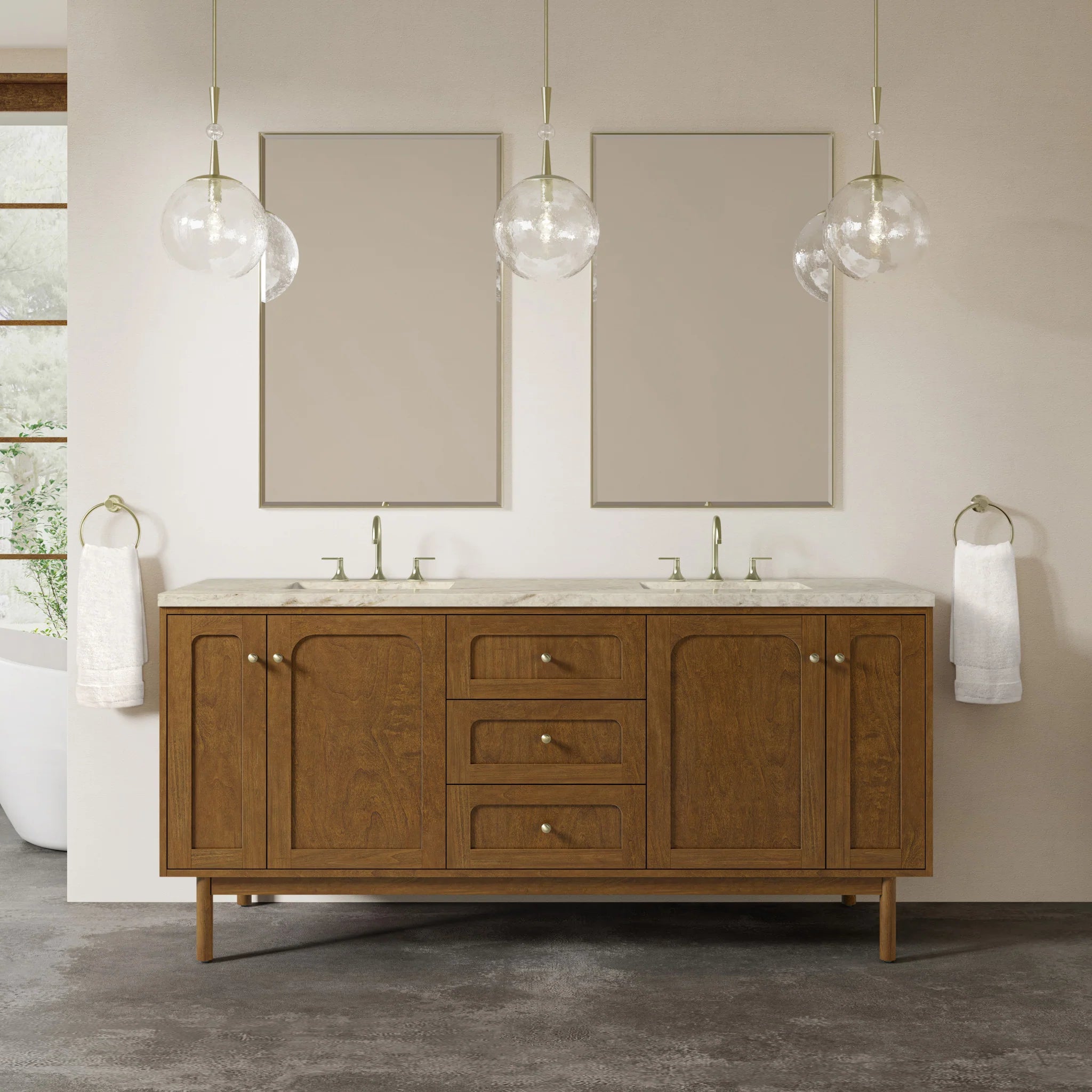 72" Laurent Double Vanity in Honey Oak w/FreePower Wireless Charger by James Martin Vanities-Tajnar Eclos 2