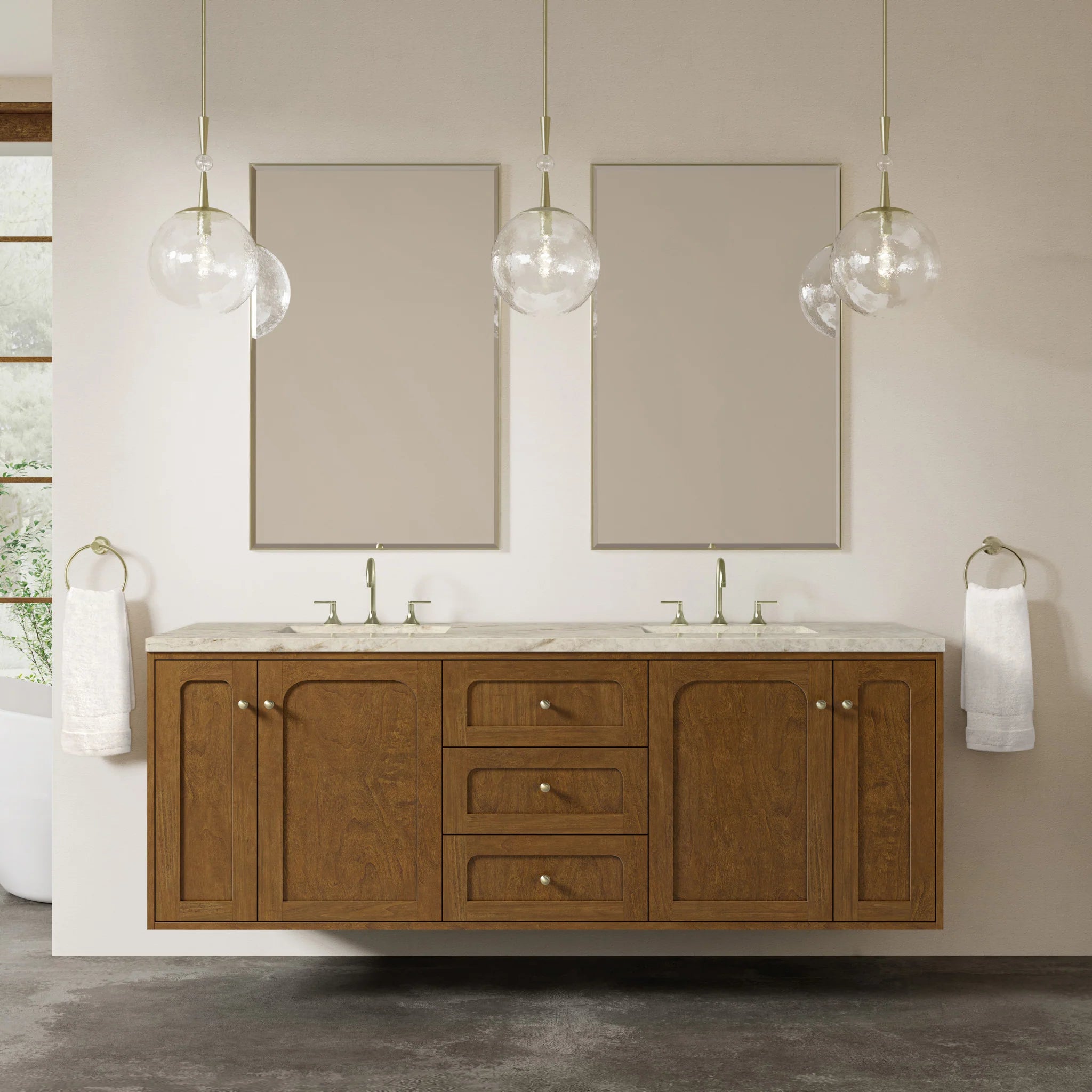 72" Laurent Double Vanity in Honey Oak w/FreePower Wireless Charger by James Martin Vanities-Tajnar Eclos 3