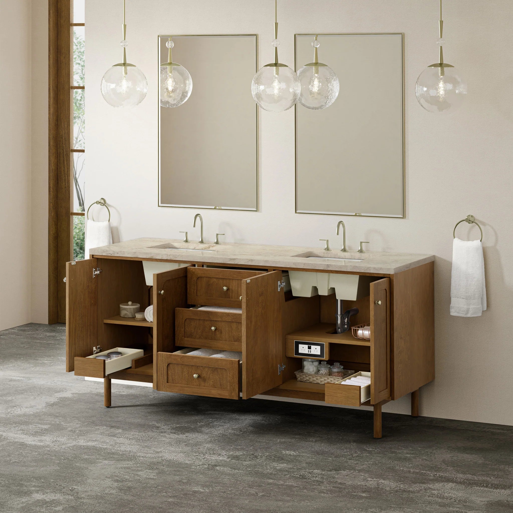 72" Laurent Double Vanity in Honey Oak w/FreePower Wireless Charger by James Martin Vanities-Tajnar Eclos 6