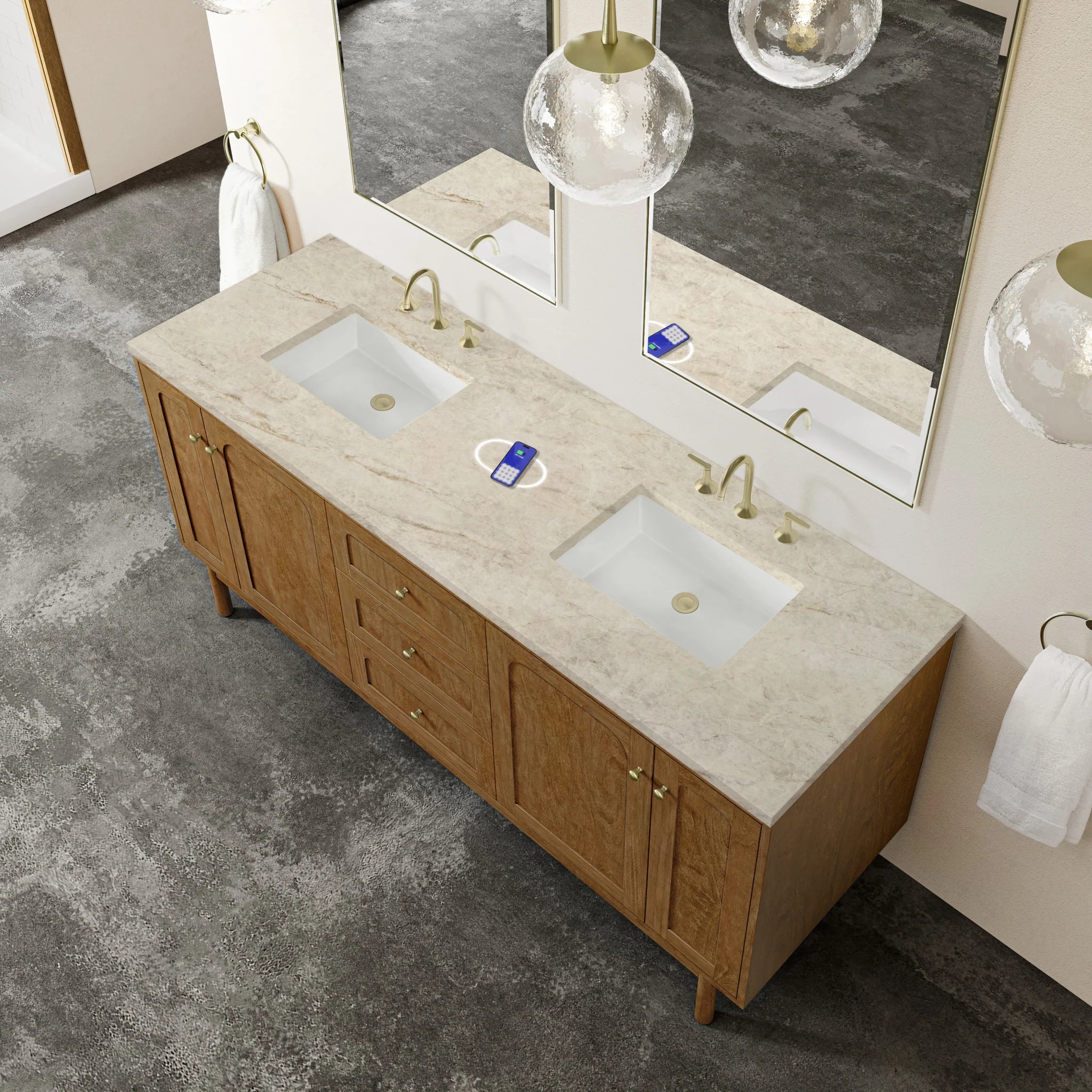 72" Laurent Double Vanity in Honey Oak w/FreePower Wireless Charger by James Martin Vanities-Tajnar Eclos 8