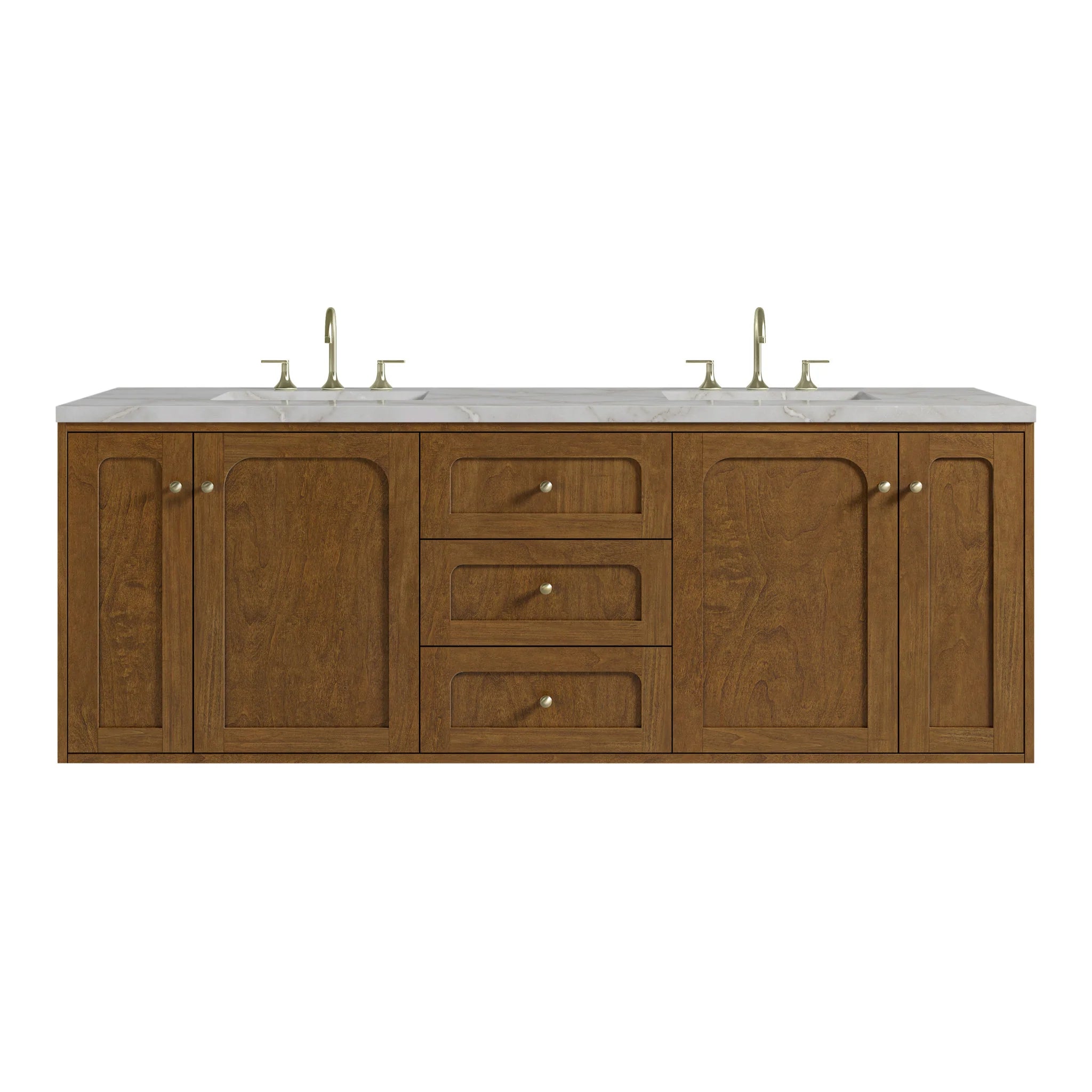 72" Laurent Double Vanity in Honey Oak w/FreePower Wireless Charger by James Martin Vanities-Victorian Silver Silestone 1