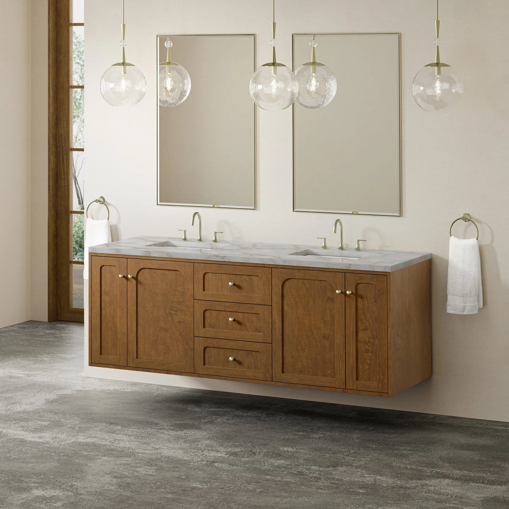 72" Laurent Double Vanity in Honey Oak w/FreePower Wireless Charger by James Martin Vanities-Victorian Silver Silestone 5