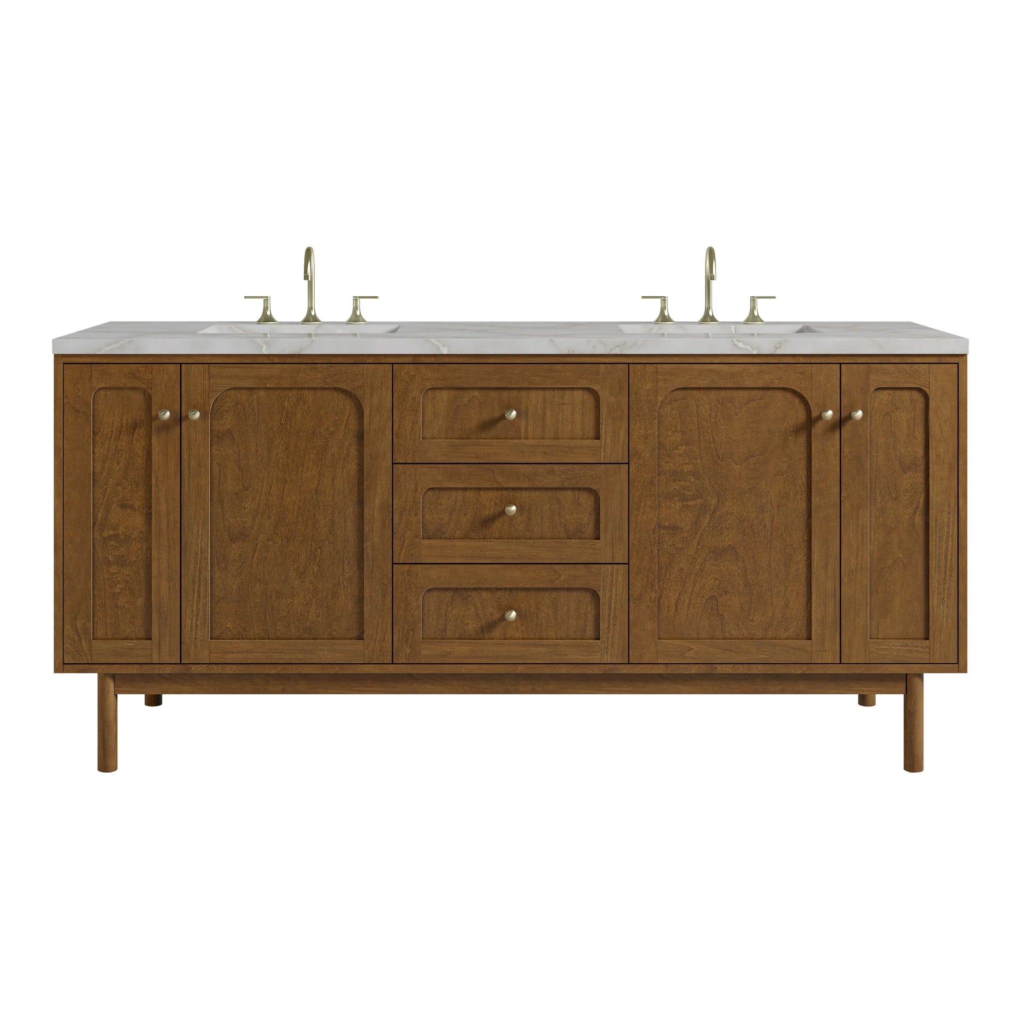 72" Laurent Double Vanity in Honey Oak w/FreePower Wireless Charger by James Martin Vanities-Victorian Silver Silestone 