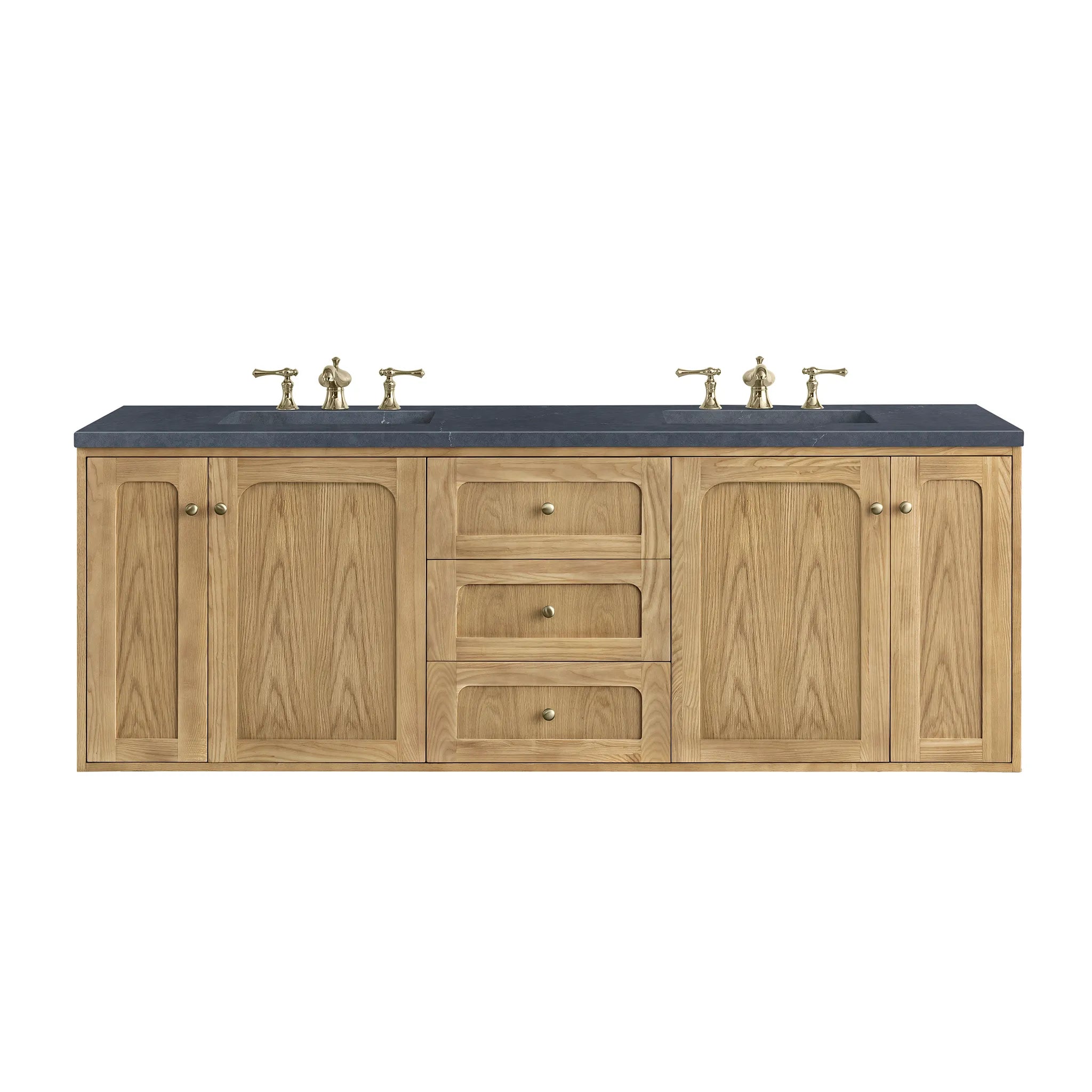 72" Laurent Double Vanity in Light Natural Oak-Charcoal Soapstone Silestone-8" Widespread image 1
