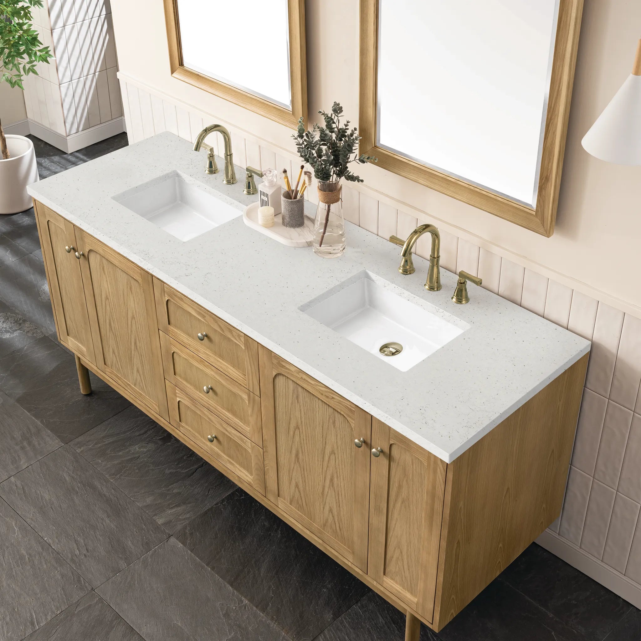 72" Laurent Double Vanity in Light Natural Oak-Lime Delight Silestone-8" Widespread image 8