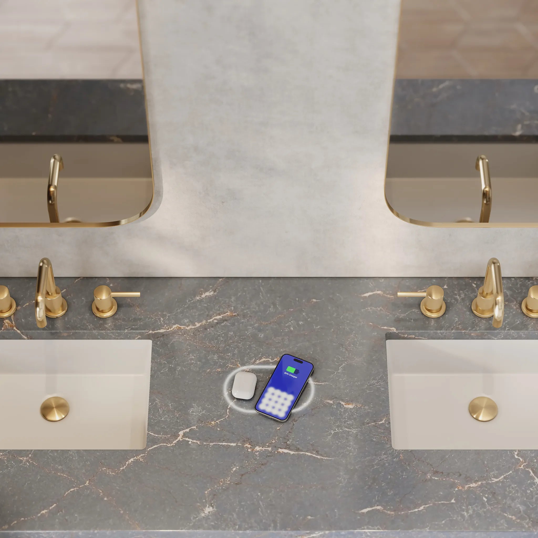 72" Laurent Double Vanity in Light Natural Oak w/FreePower Wireless Charger-Parisien Bleu Silestone-8" Widespread image 2