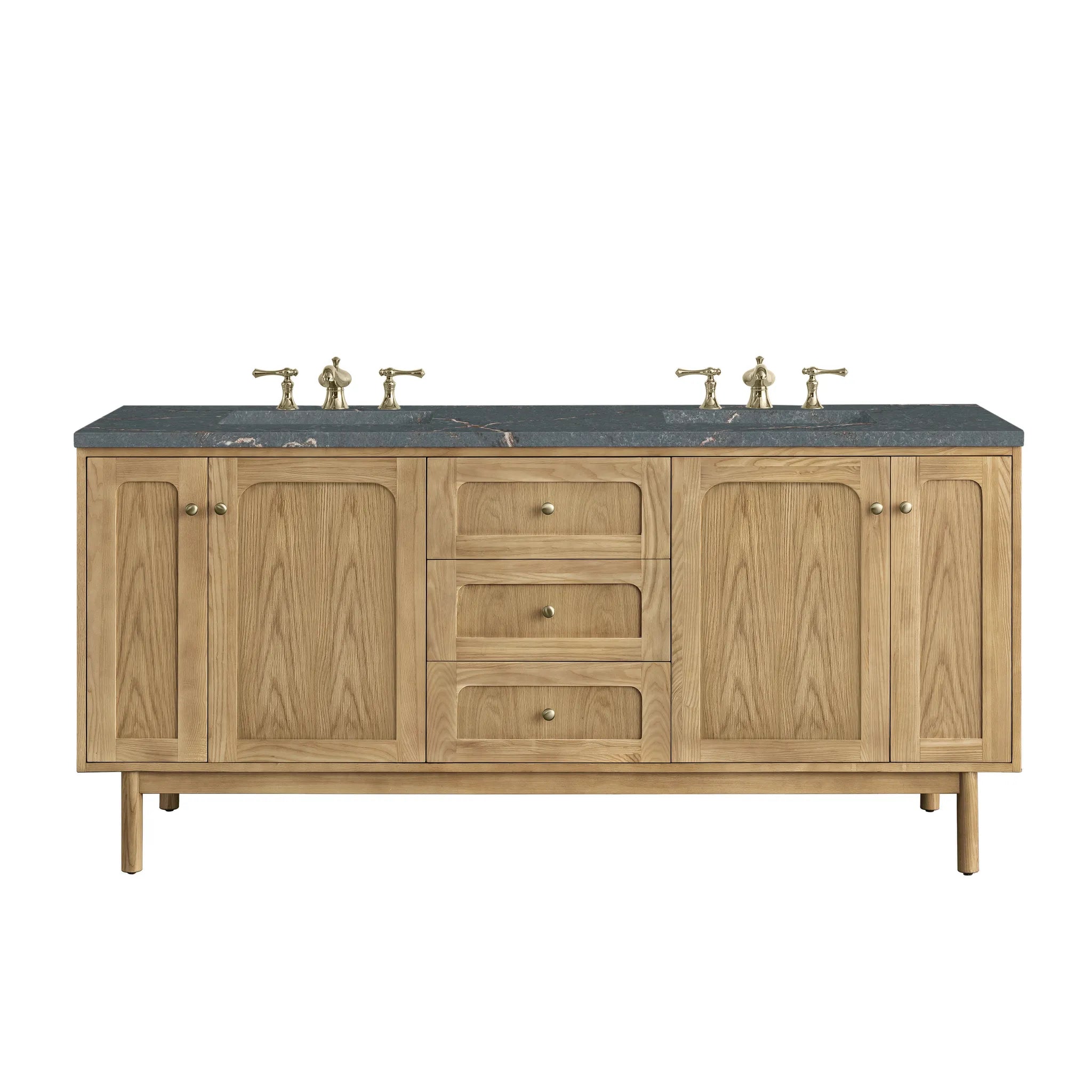 72" Laurent Double Vanity in Light Natural Oak w/FreePower Wireless Charger-Parisien Bleu Silestone-8" Widespread image