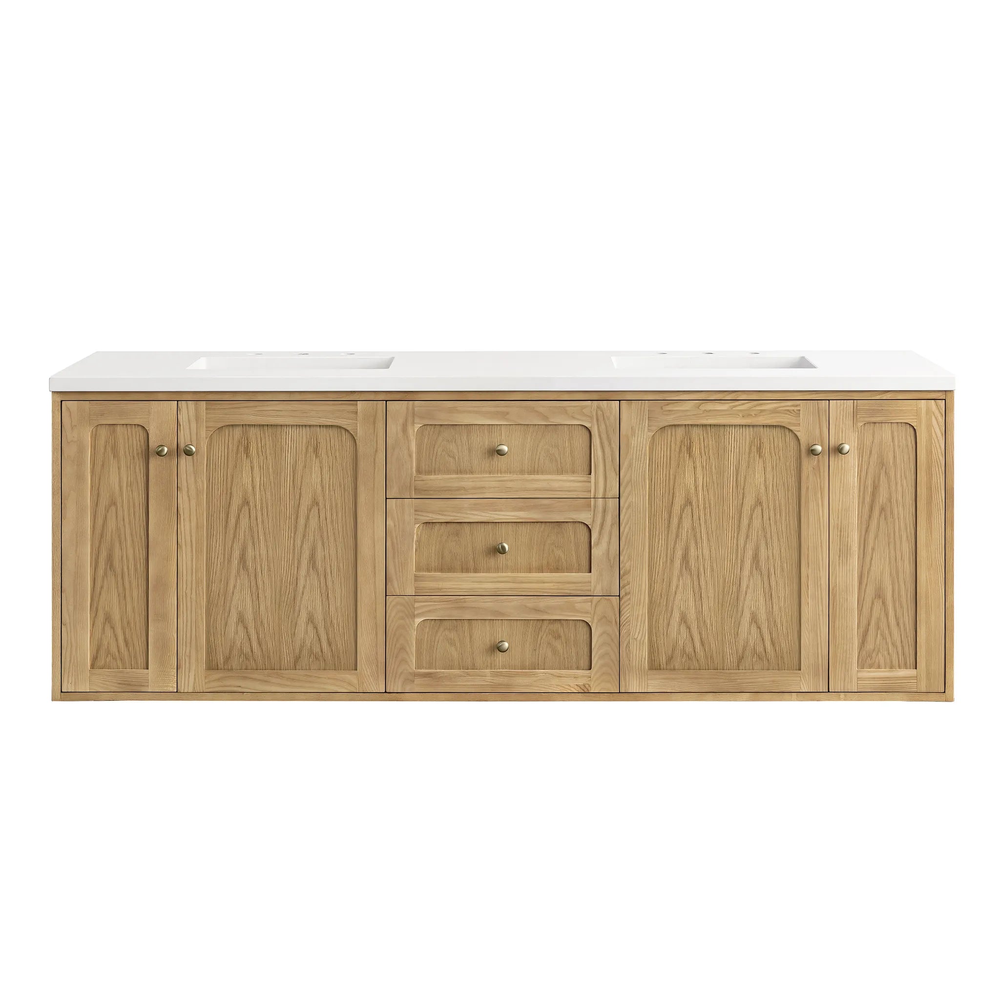 72" Laurent Double Vanity in Light Natural Oak-White Zeus Silestone-8" Widespread image 1