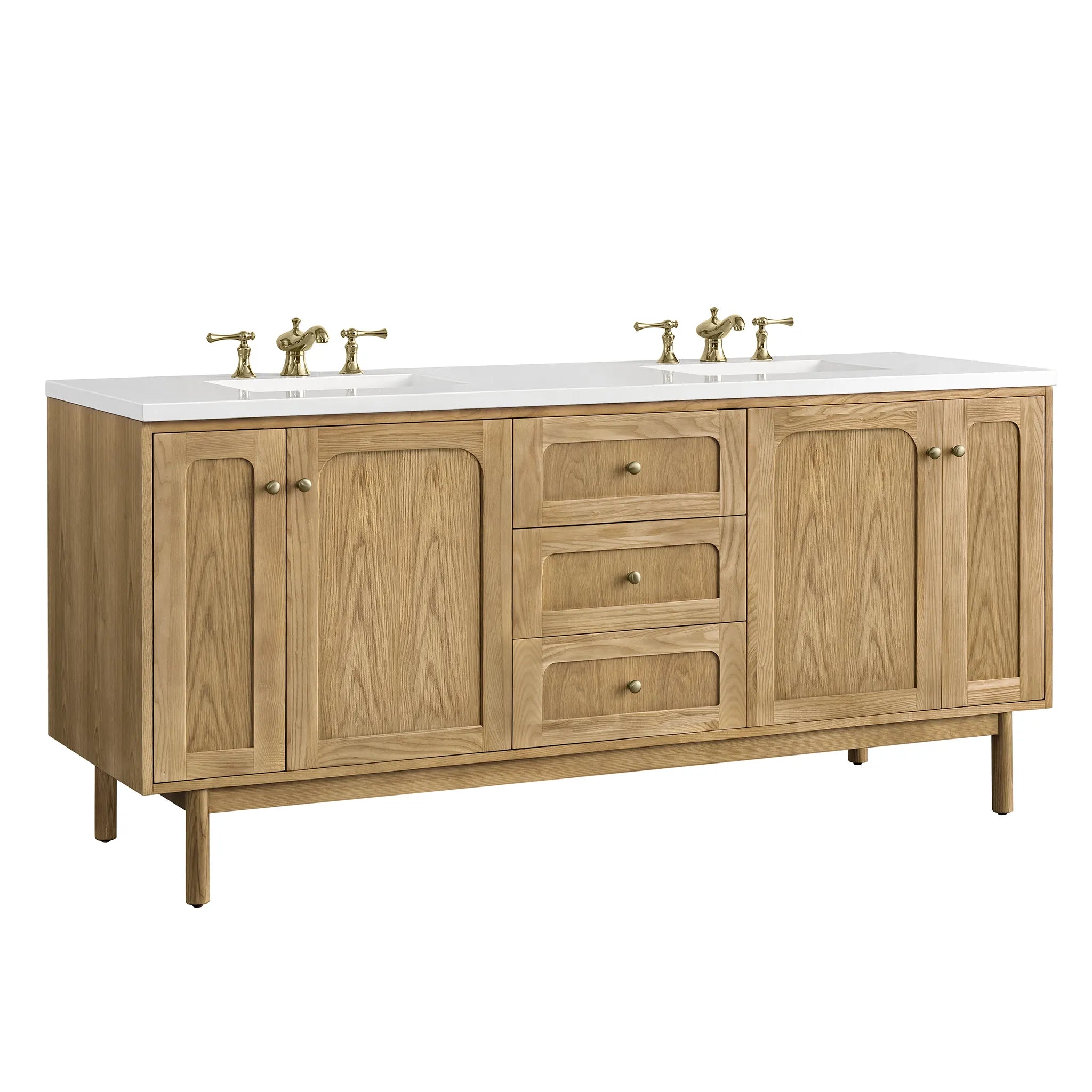 72" Laurent Double Vanity in Light Natural Oak-White Zeus Silestone-8" Widespread image 11
